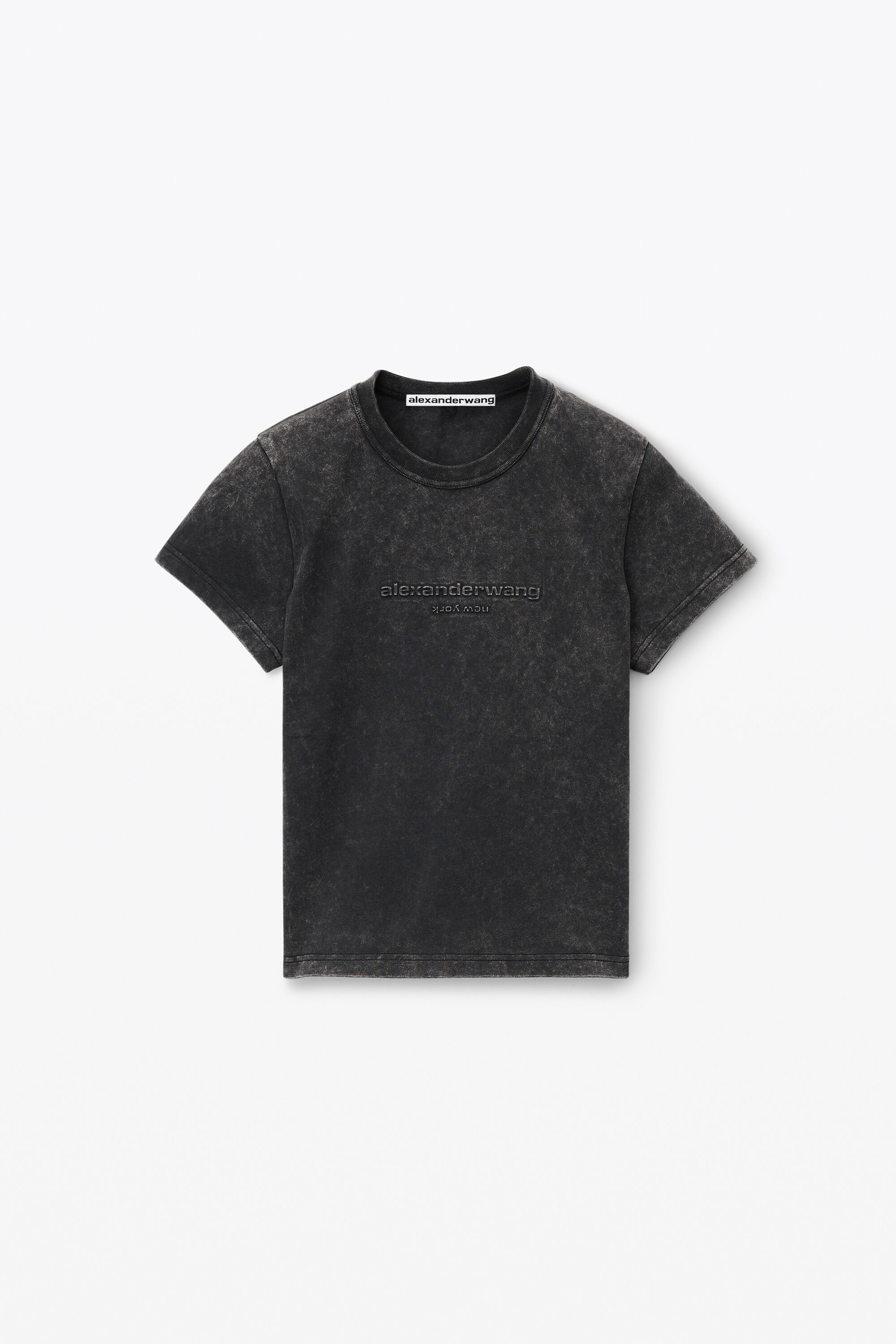 LOGO EMBOSSED ACID WASH SHRUNKEN TEE in ACID BLACK 