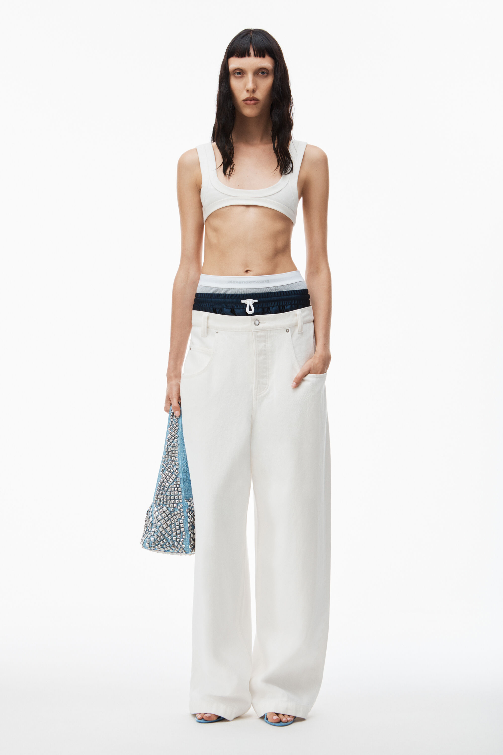 alexanderwang pre-styled straight leg jean in denim VINTAGE WHITE