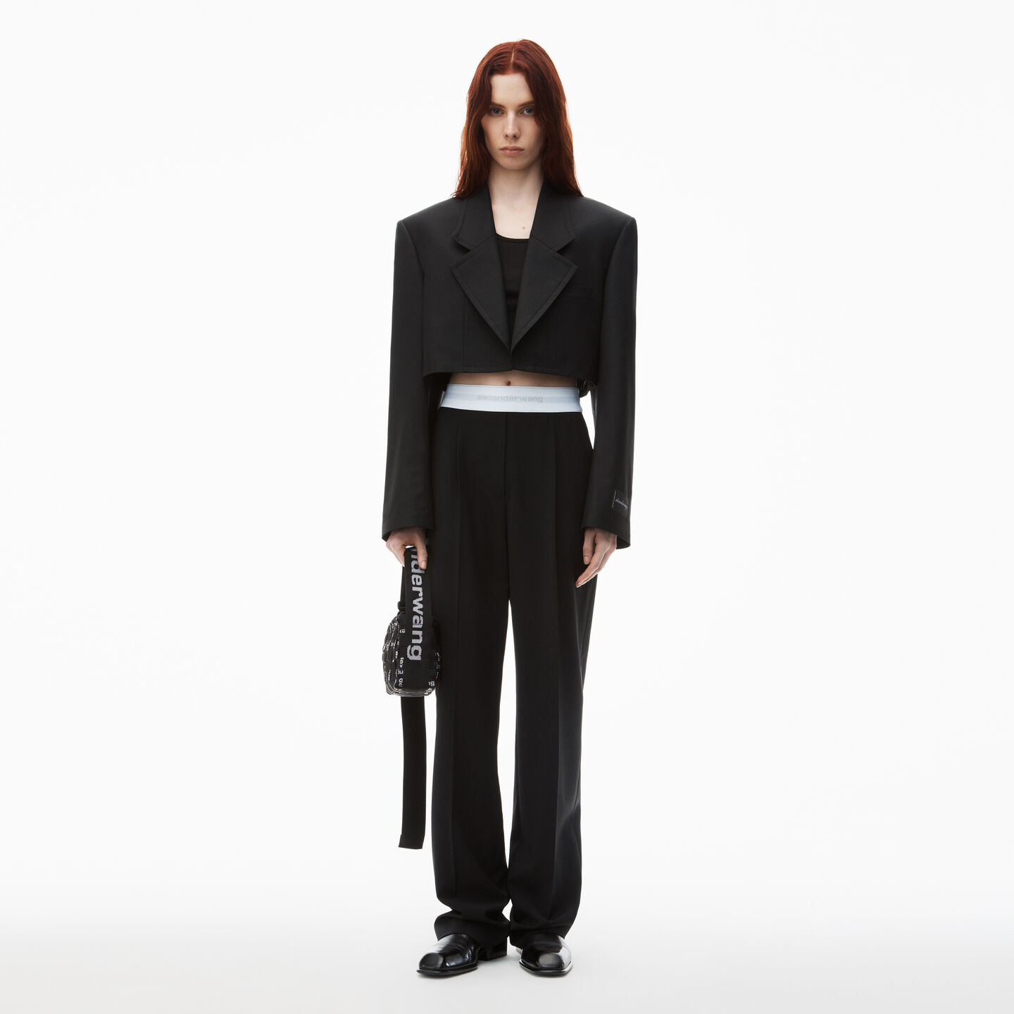 Shop Alexander Wang High-waist Pleated Pant With Logo Elastic In Black