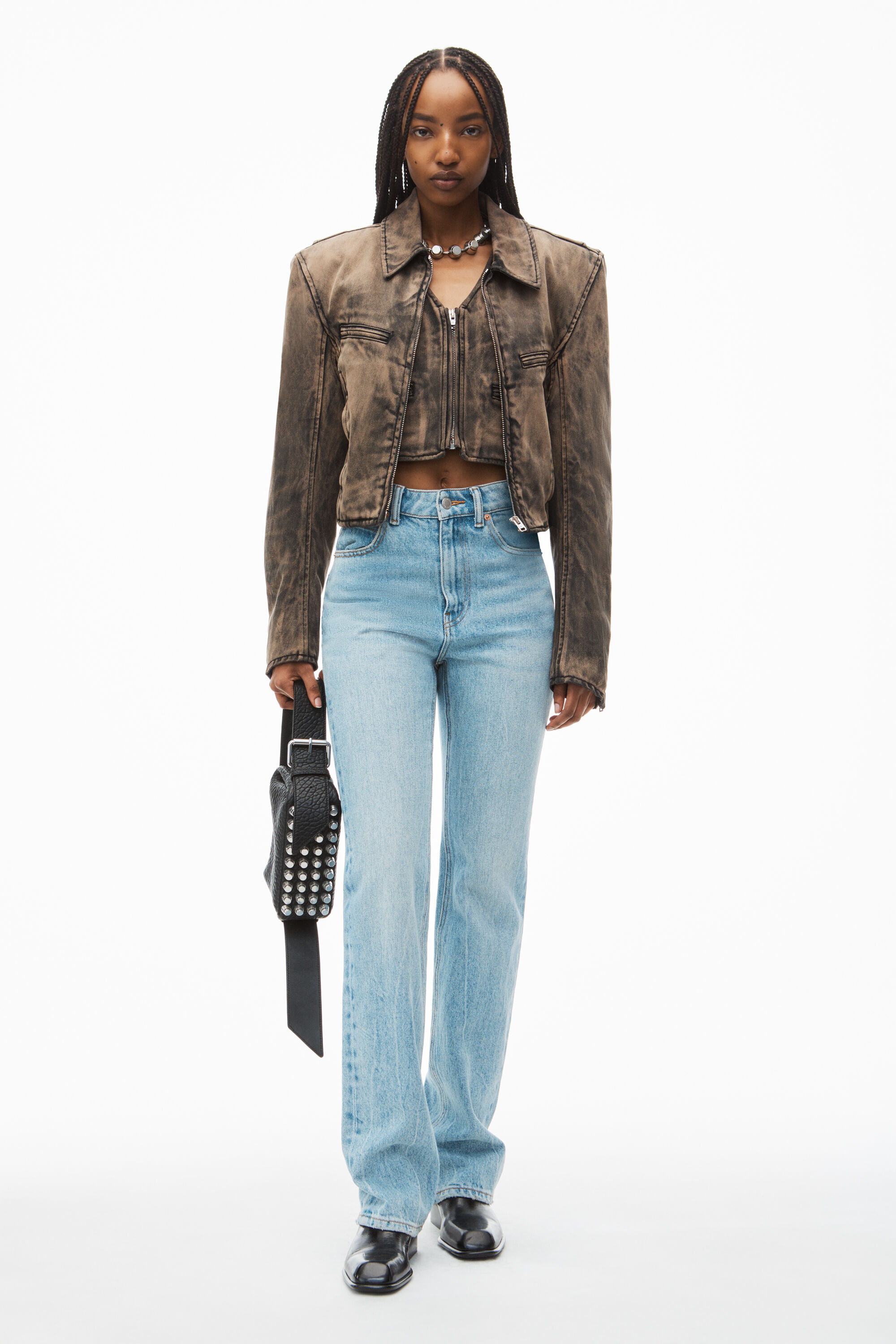 alexanderwang fly high-waist stacked jean in denim VINTAGE FADED