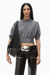 Alexander Wang grey multi high-frequency logo-embossed cropped tee in cotton-wool