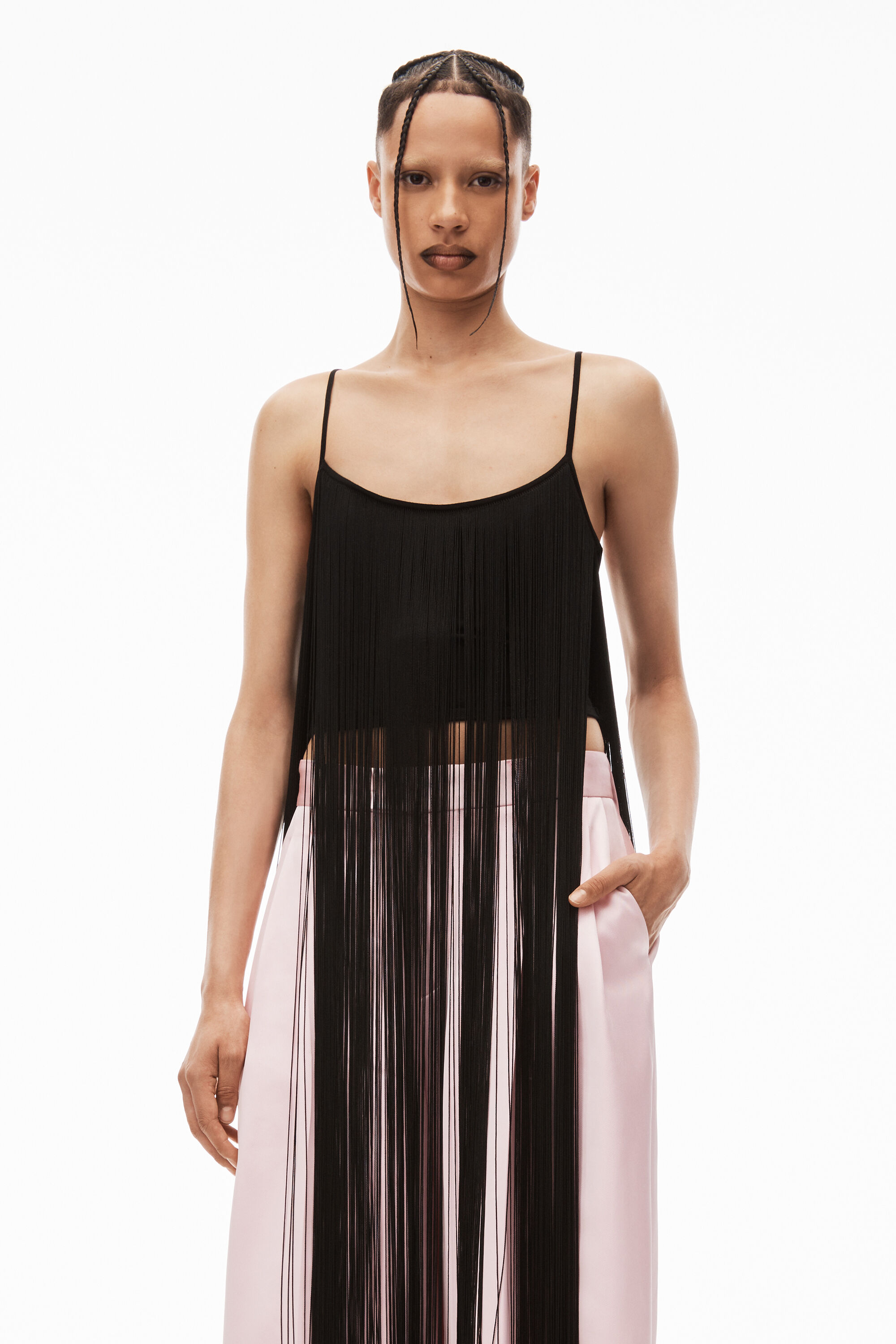 fringe tank top in compact nylon in BLACK | alexanderwang®