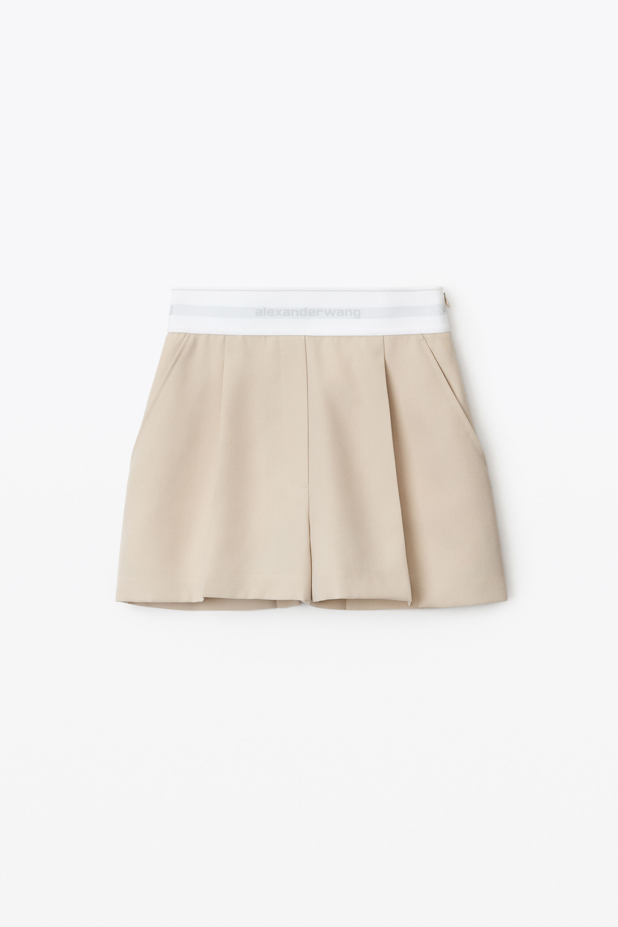 alexanderwang PLEATED SHORTS IN WOOL TAILORING FEATHER