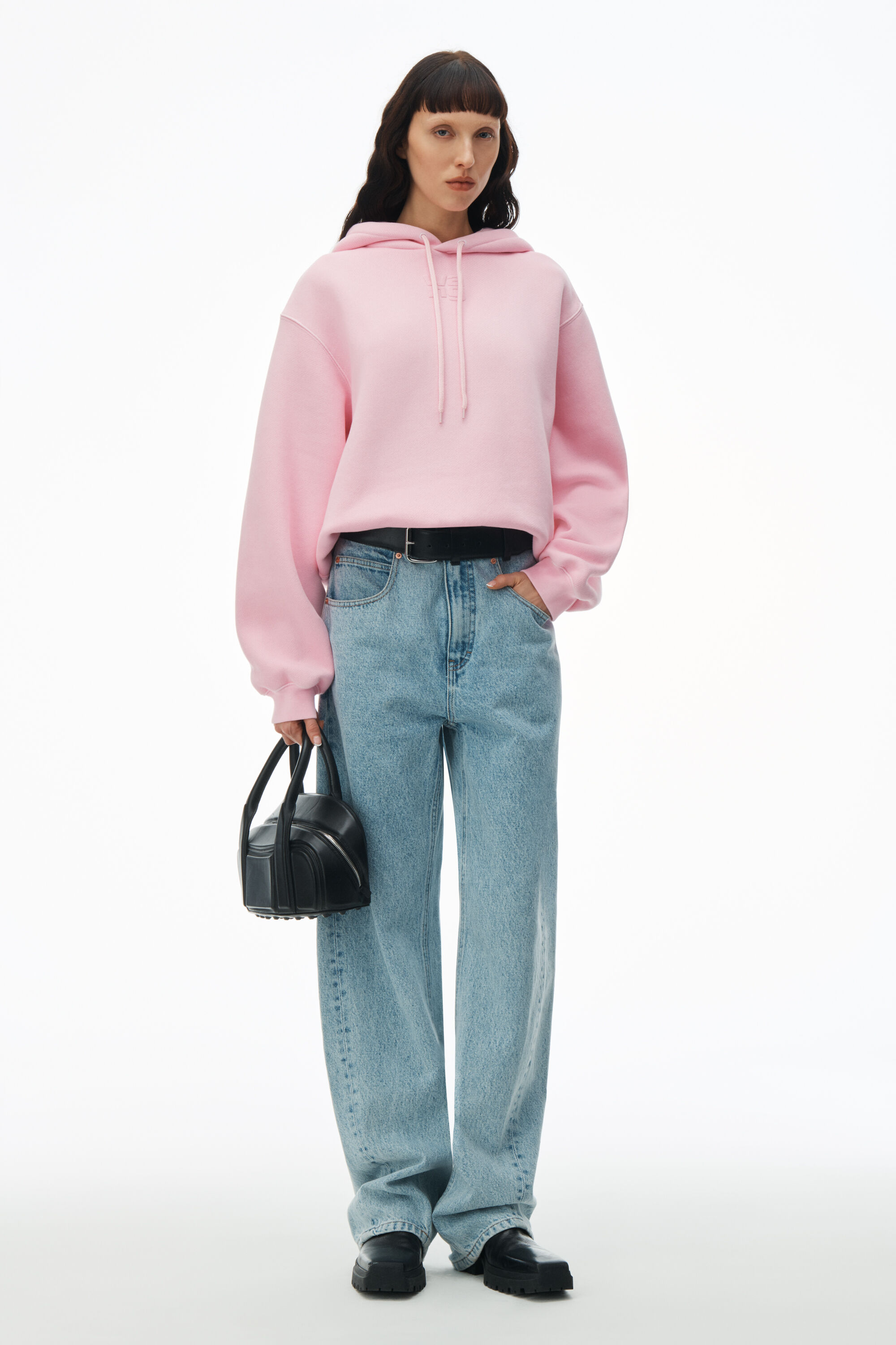 puff logo hoodie in structured terry in SOFT CANDY PINK 