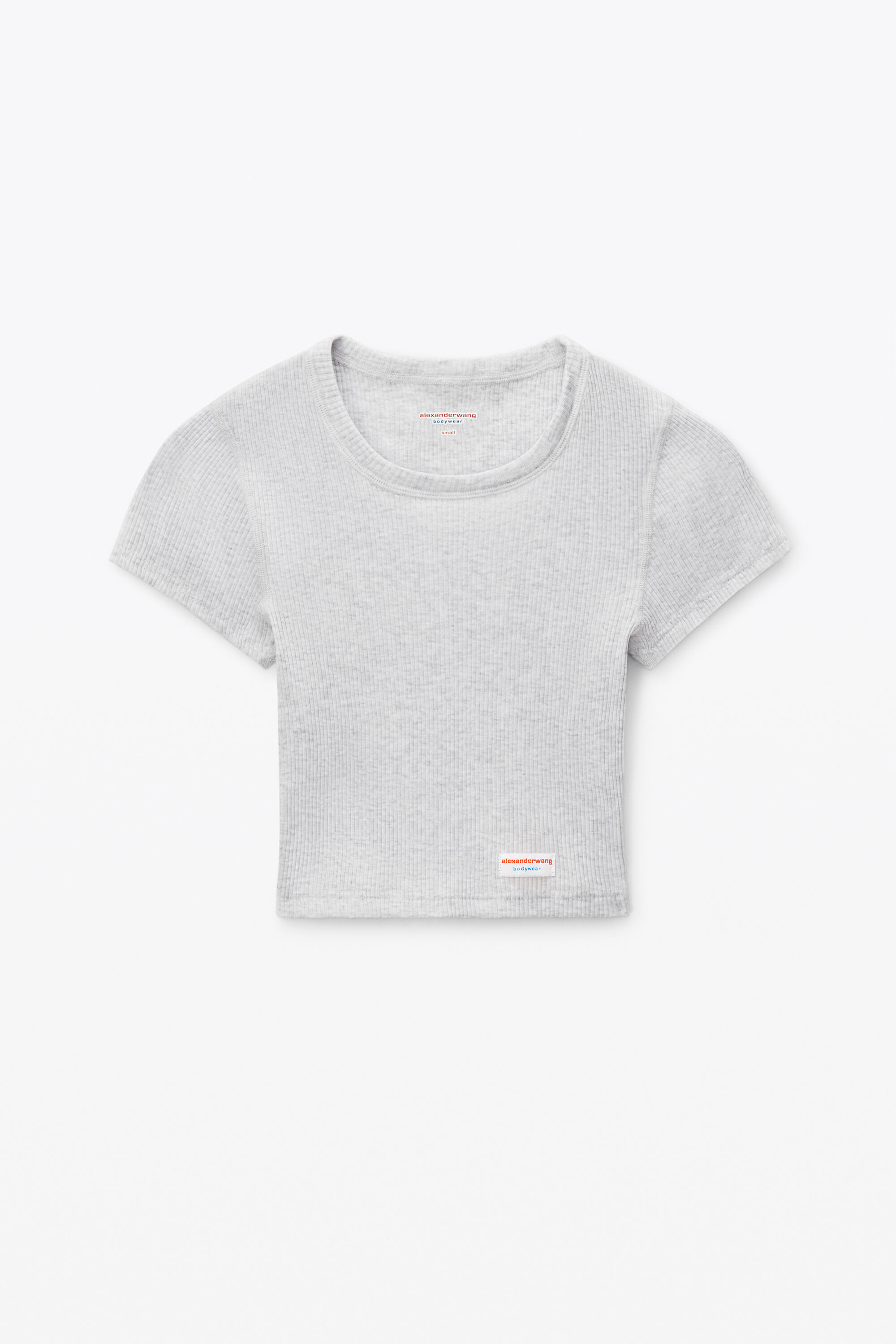 Cropped Short-Sleeve Tee in Ribbed Cotton Jersey in LIGHT HEATHER 