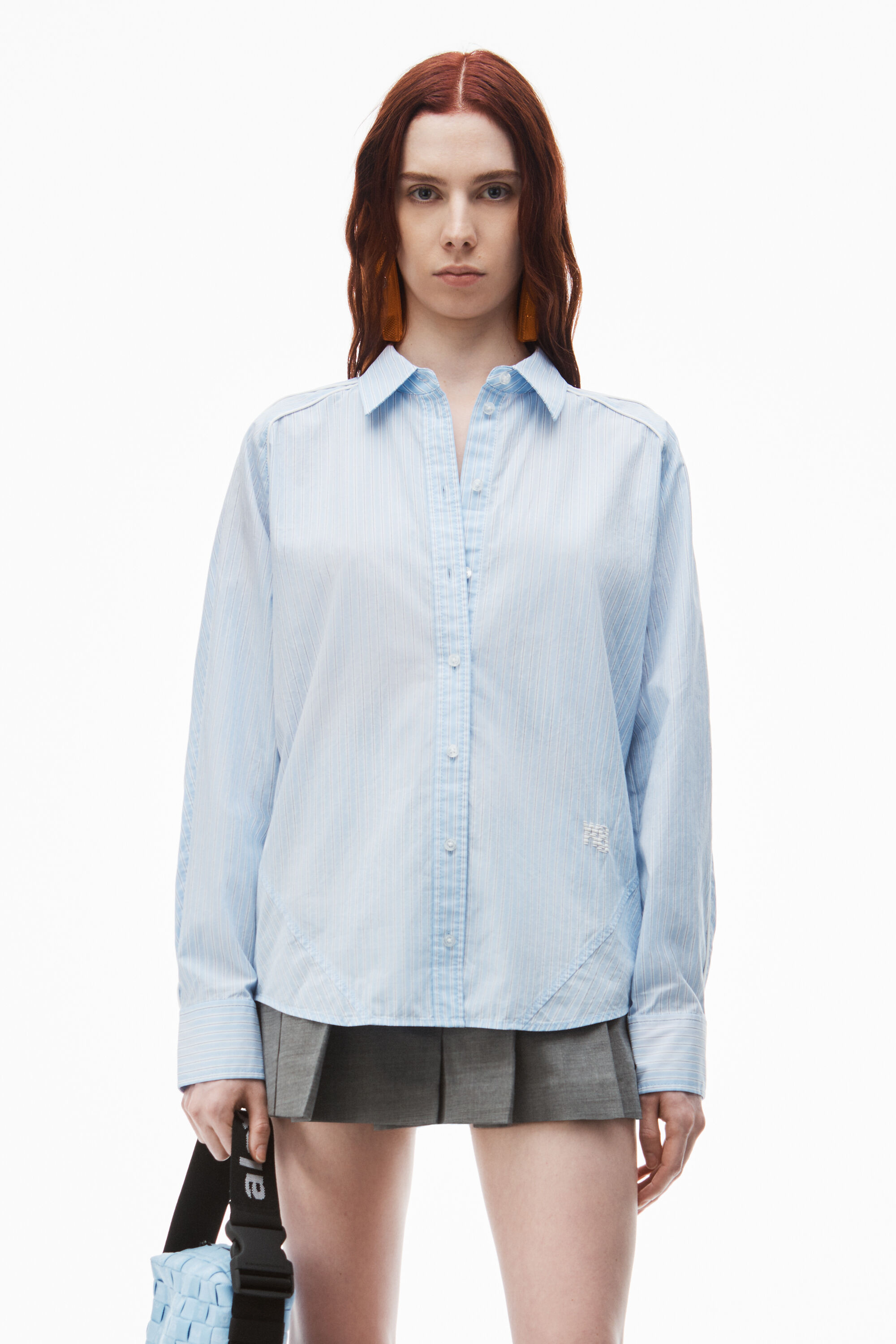 Oversize Shirt in Cotton in LIGHT BLUE STRIPE | alexanderwang®