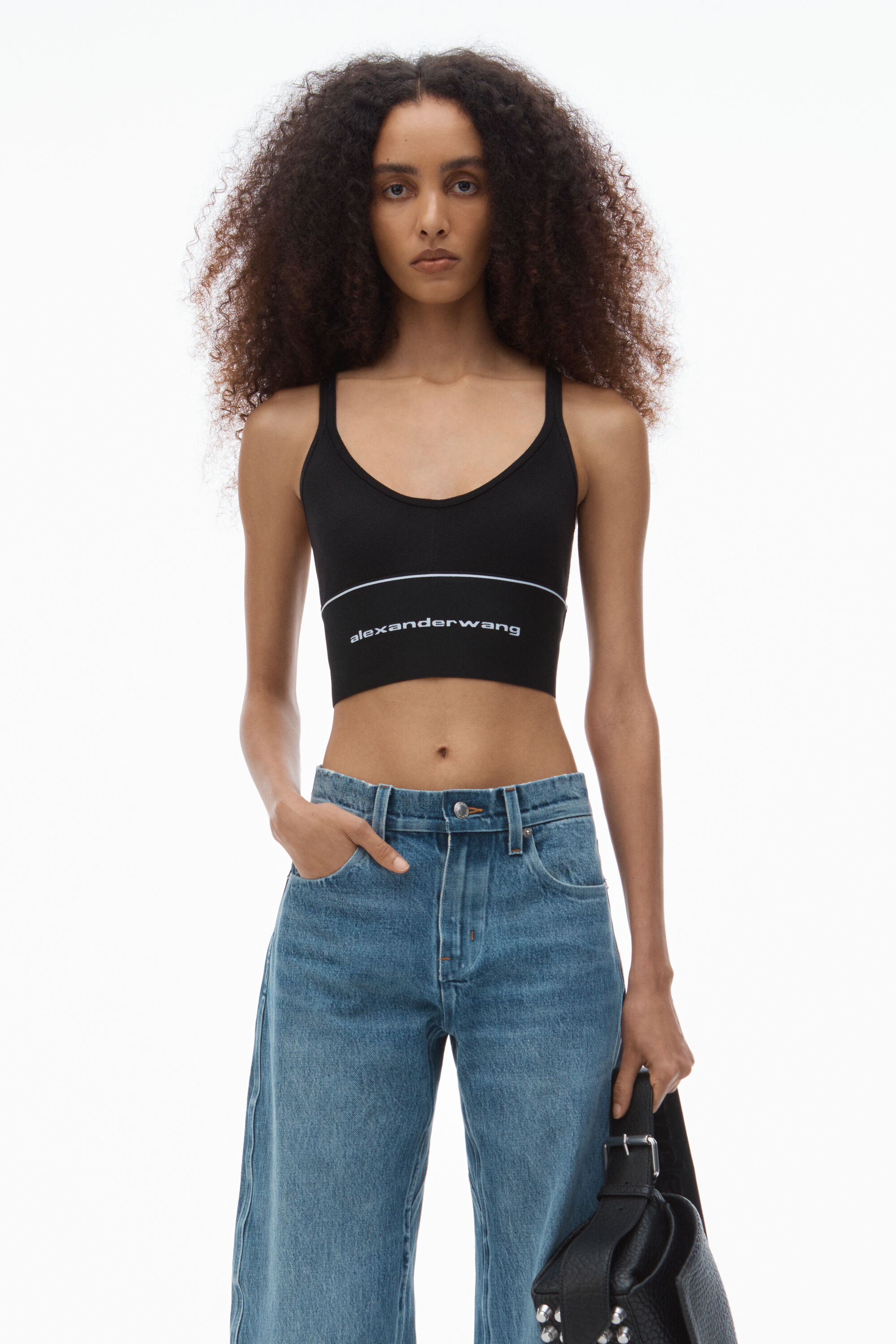 LOGO ELASTIC BRA IN RIBBED JERSEY in BLACK alexanderwang