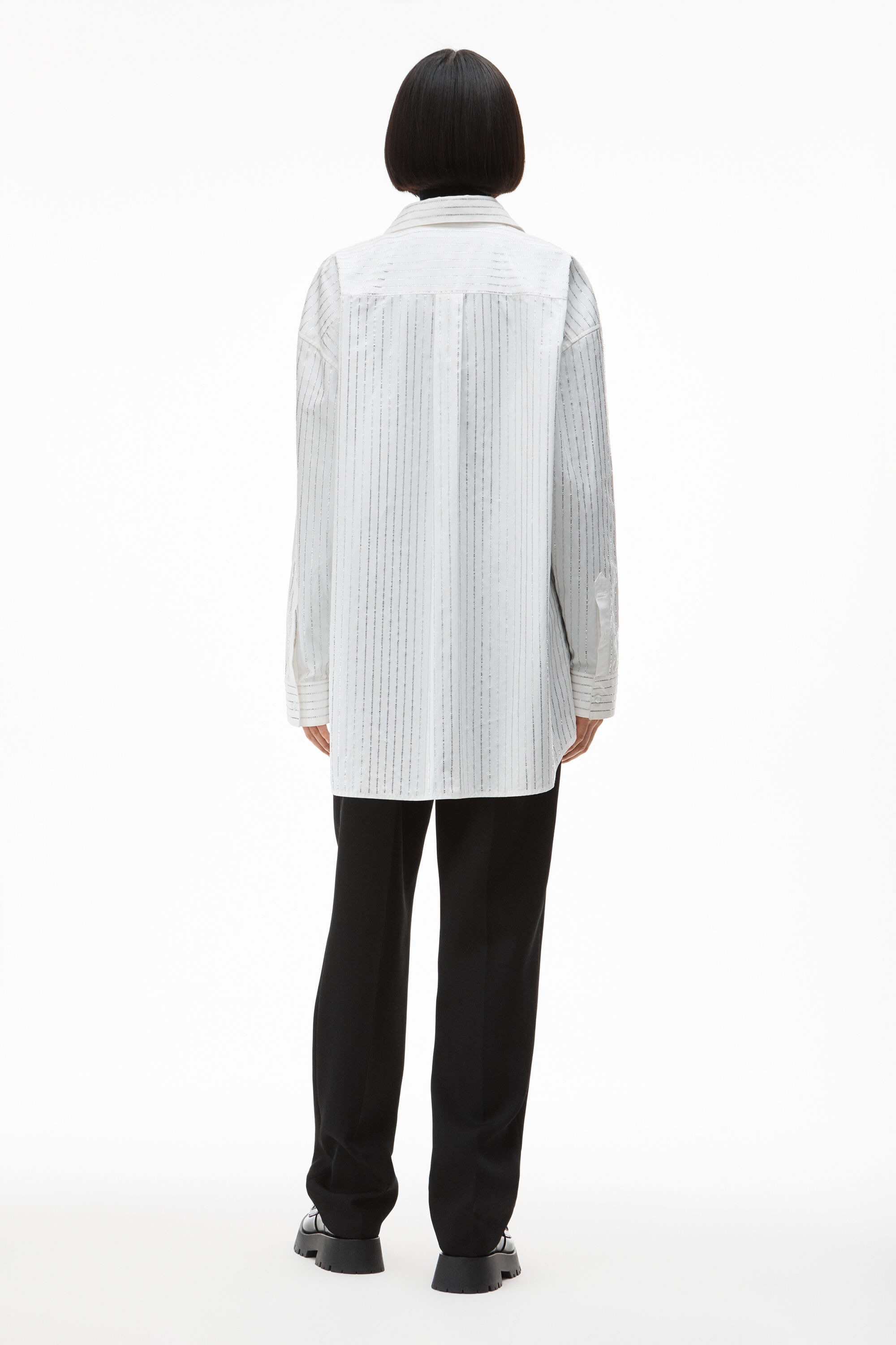 alexanderwang CRYSTAL HOTFIX SHIRT IN COTTON WHITE - alexanderwang® US