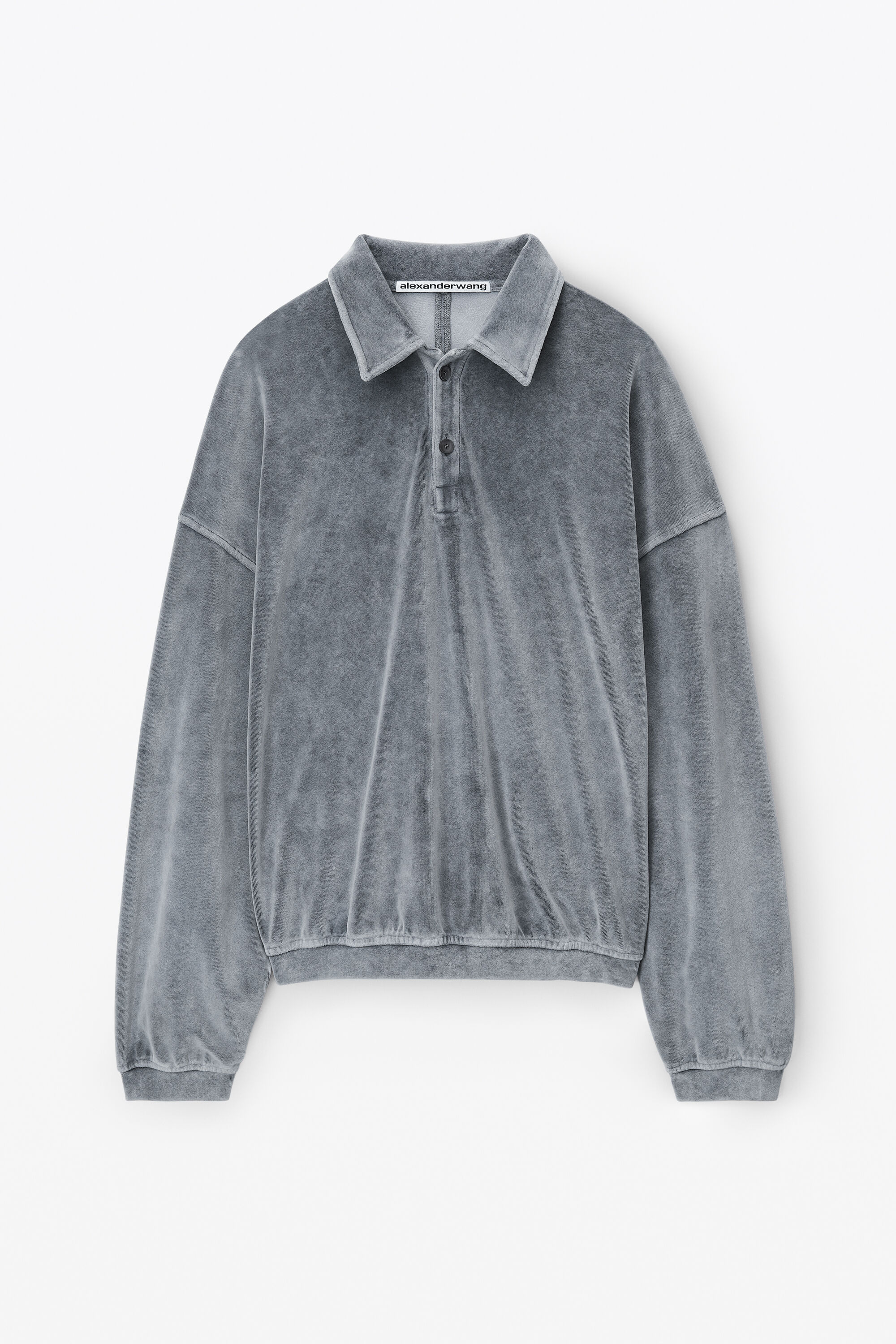 alexanderwang アレキサンダーワング エンボスロゴ ベロア ポロシャツ WASHED CHARCOAL - alexanderwang®  アレキサンダーワング US