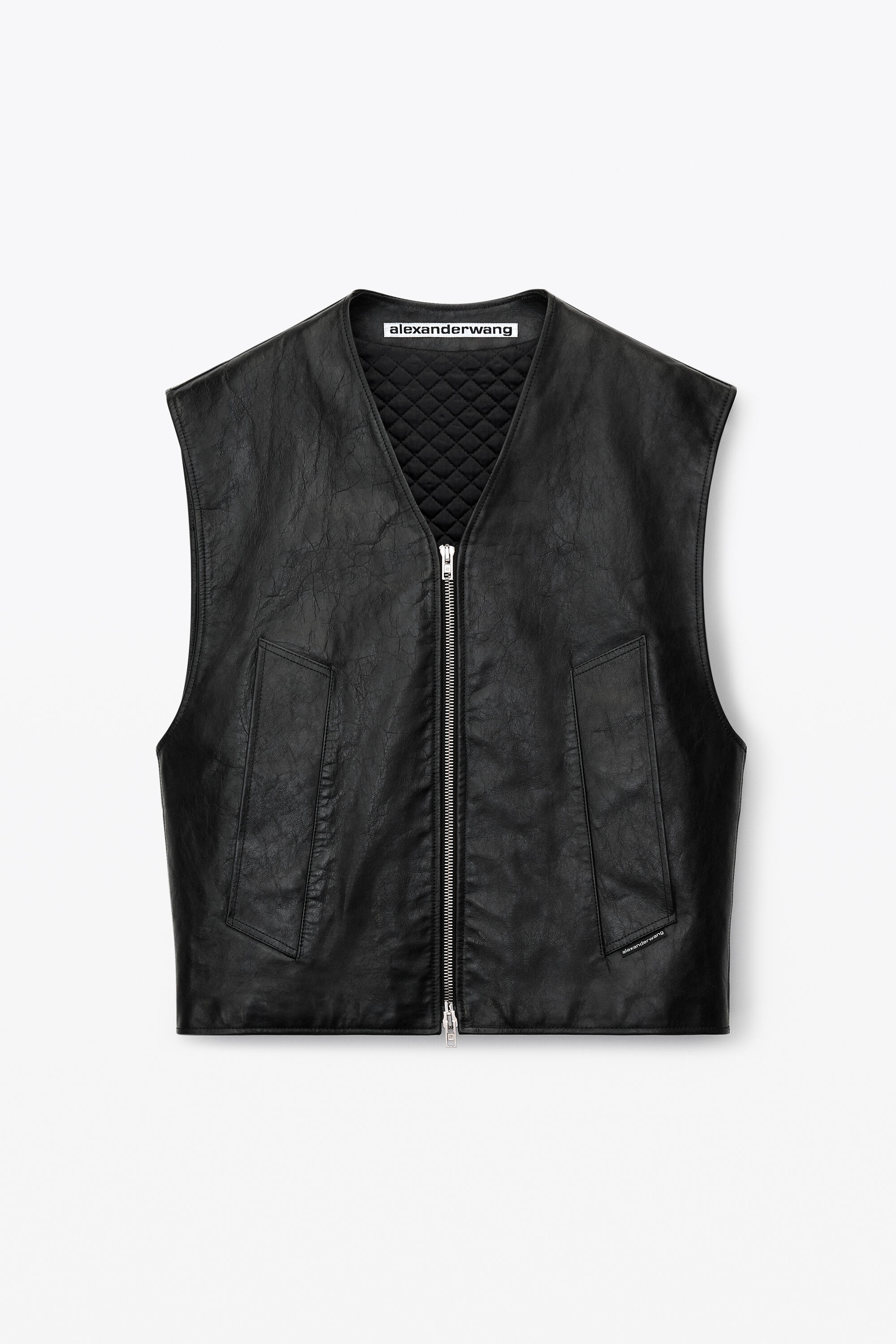 alexanderwang oversized vest in crackle patent leather BLACK 