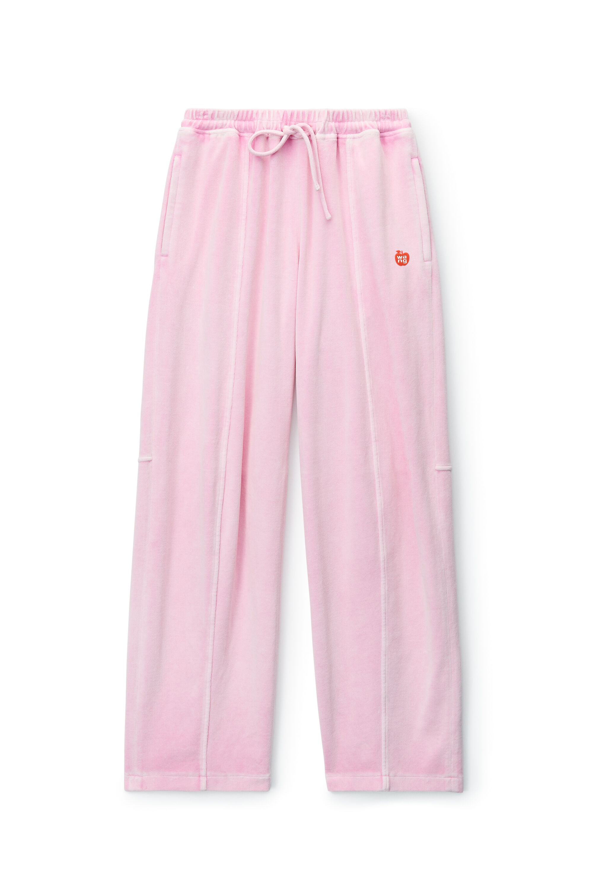 alexanderwang apple logo track pant in velour WASHED CANDY PINK