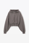 Alexander Wang washed granite felpa corta in cotone con zip e cappuccio