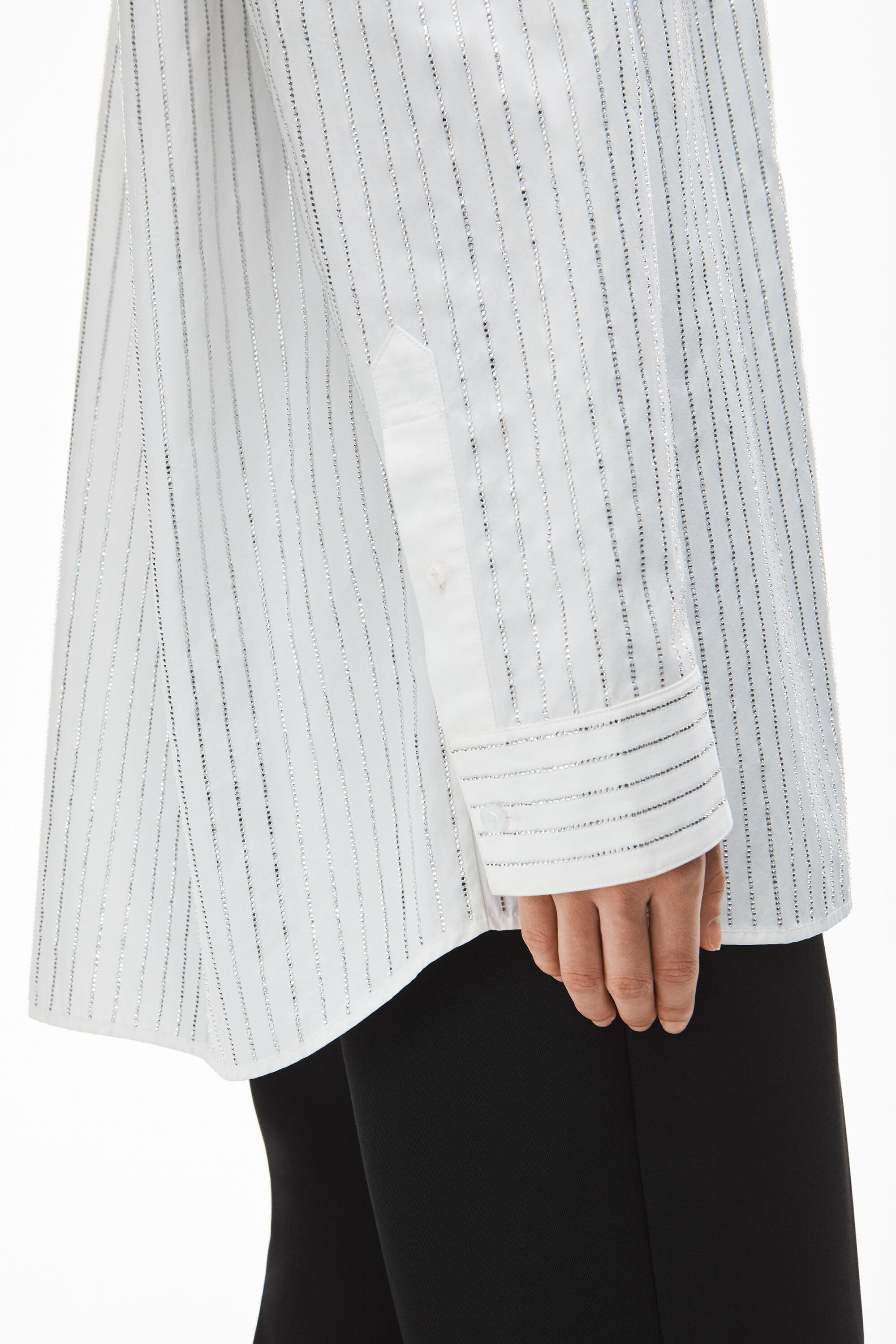 alexanderwang CRYSTAL HOTFIX SHIRT IN COTTON WHITE - alexanderwang® US