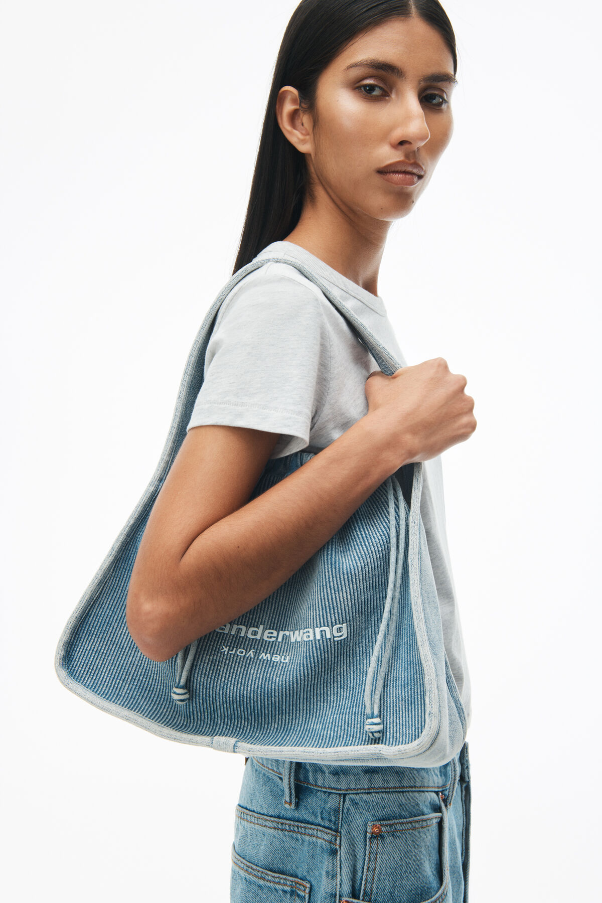Alexander Wang Grey Kint Medium Shopping Bag w/Jacquard Diagonal Logo at  FORZIERI