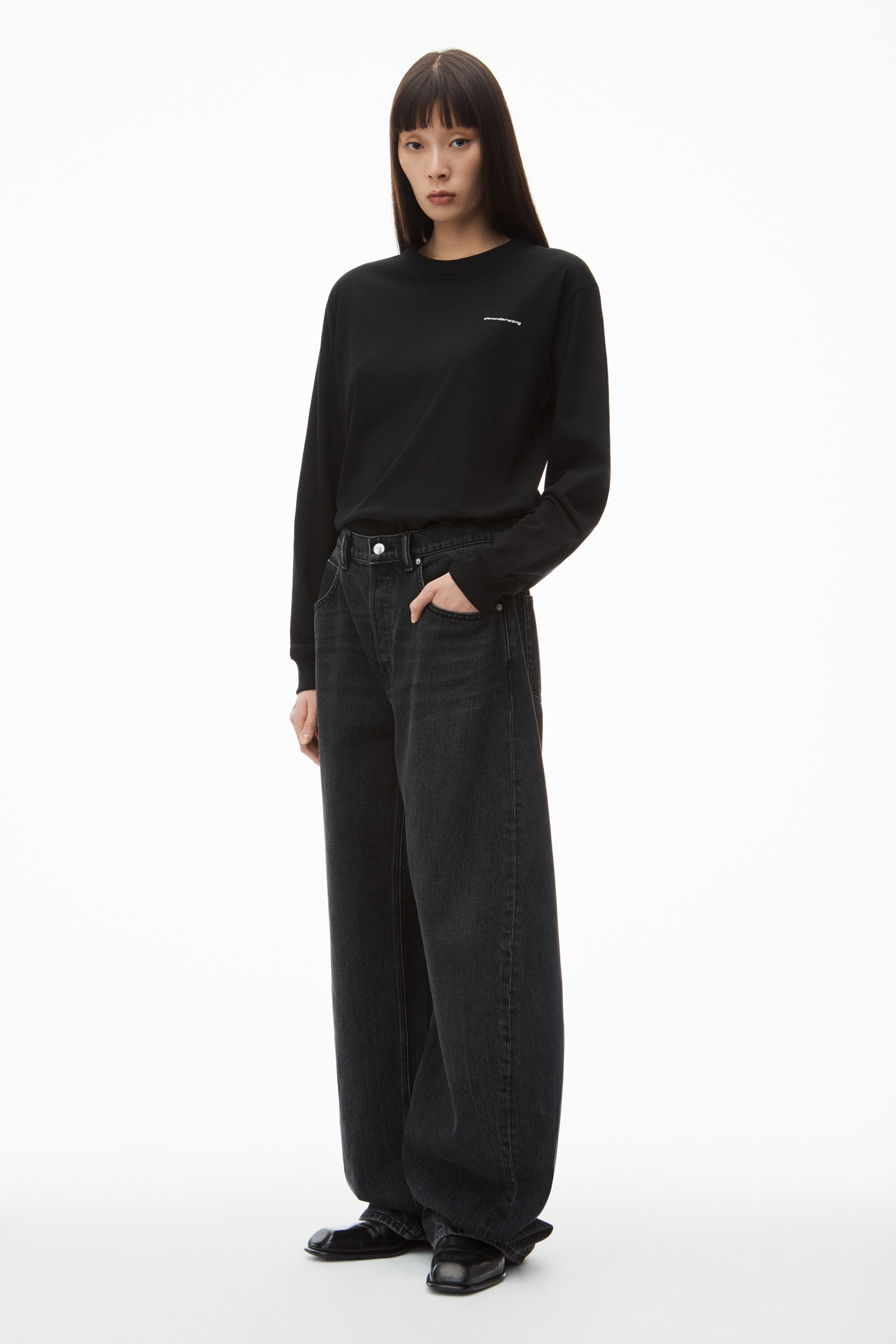 alexanderwang LONG-SLEEVE TEE IN HIGH TWIST JERSEY BLACK 