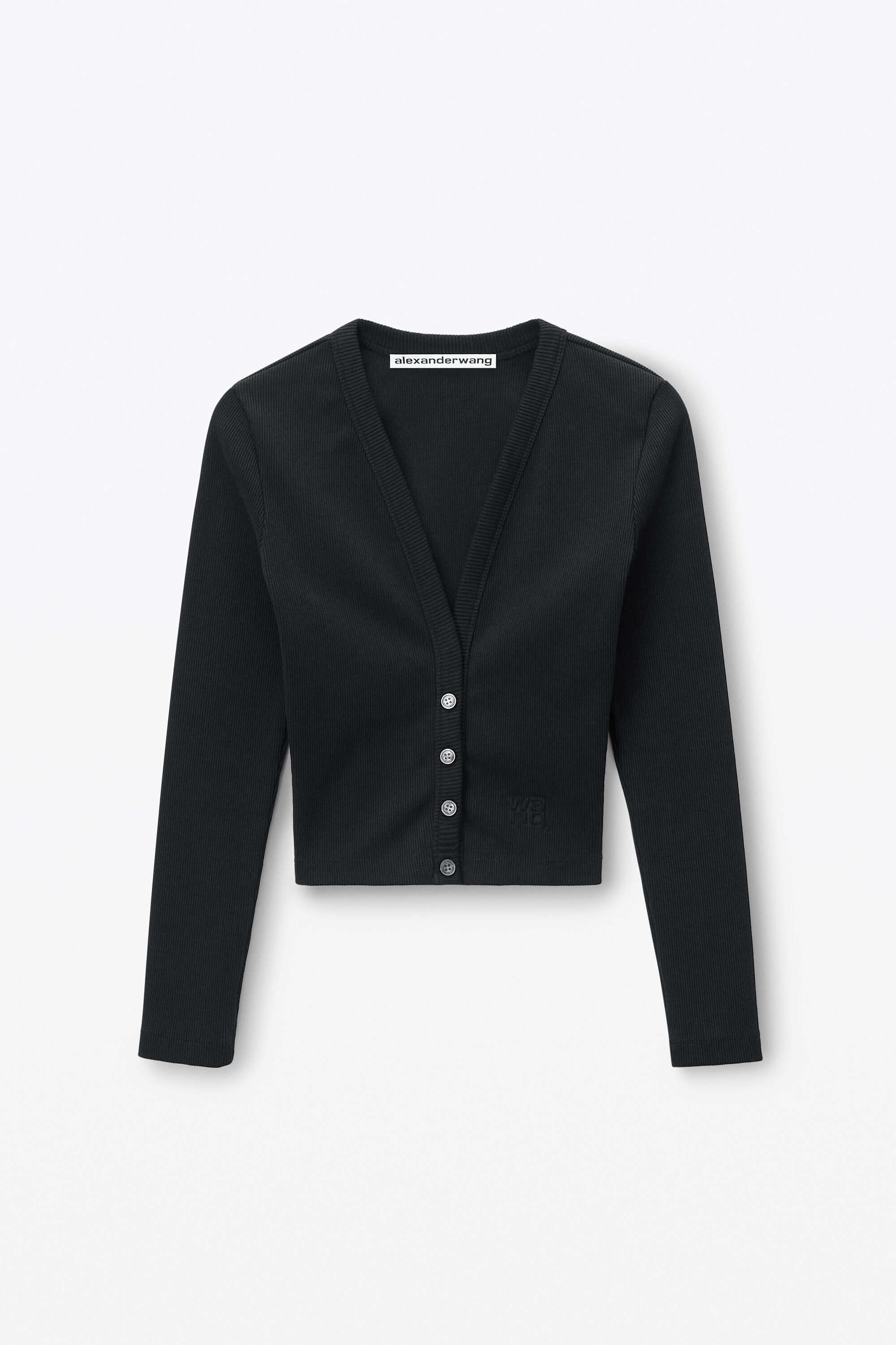 alexanderwang Logo Embossed Cropped V-Neck Cardigan BLACK 