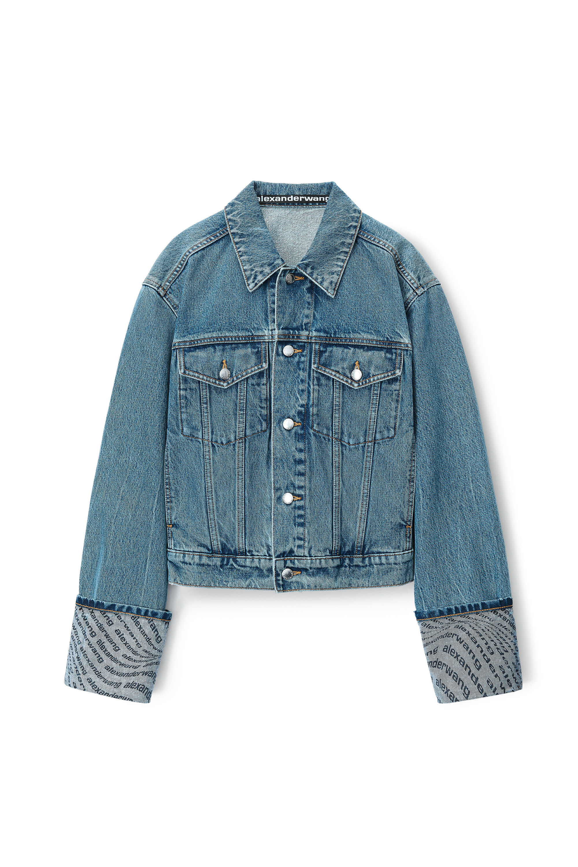 alexanderwang WAVE CUFF TRUCKER JACKET IN DENIM