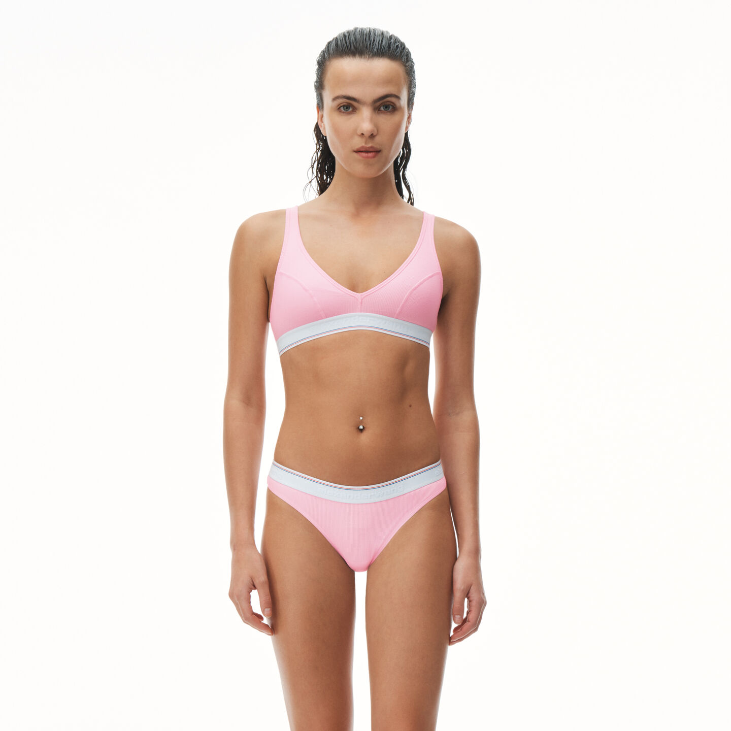 Alexander Wang Bralette In Ribbed Jersey In Light Pink