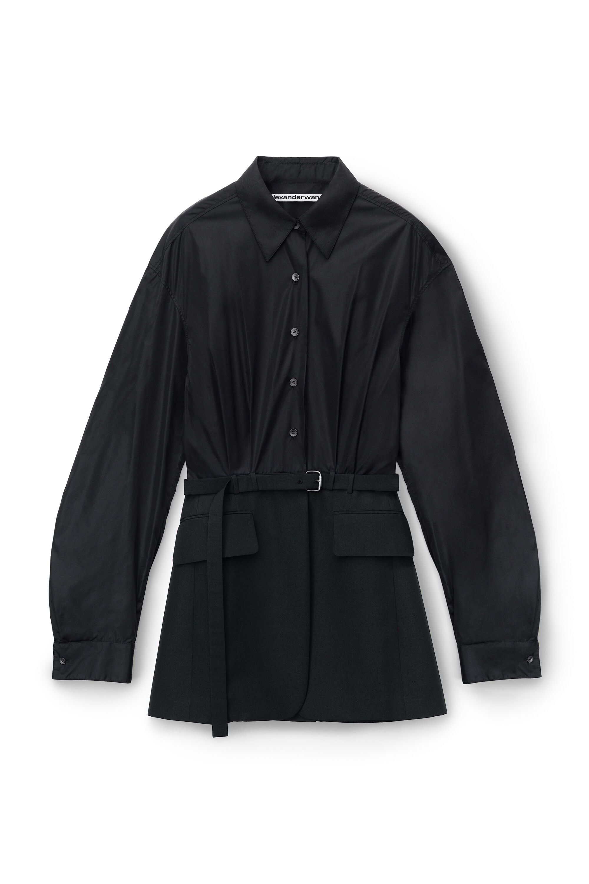 belted shirt blazer in crisp nylon in BLACK | alexanderwang®
