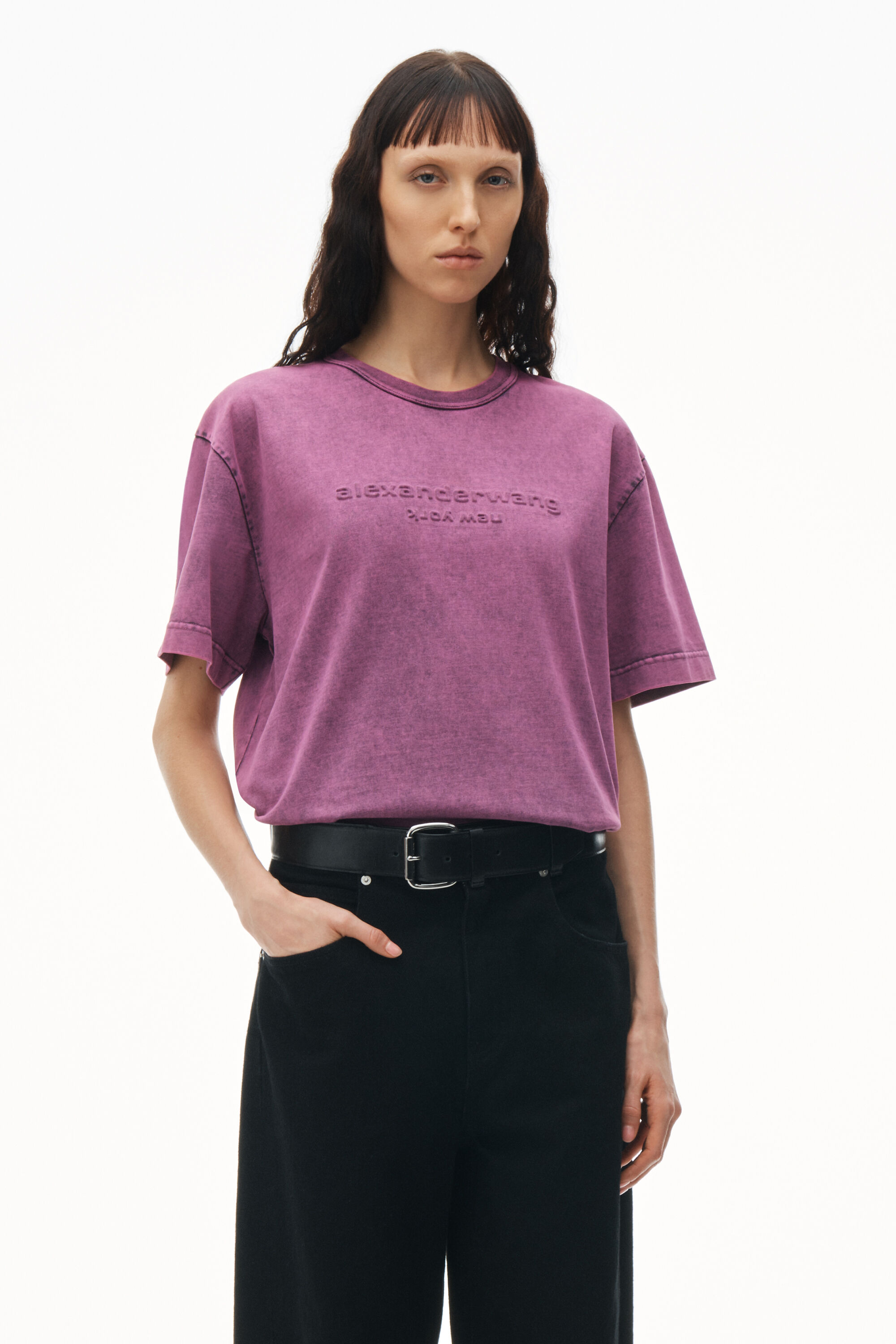 embossed logo tee in compact jersey in ACID CANDY PINK 