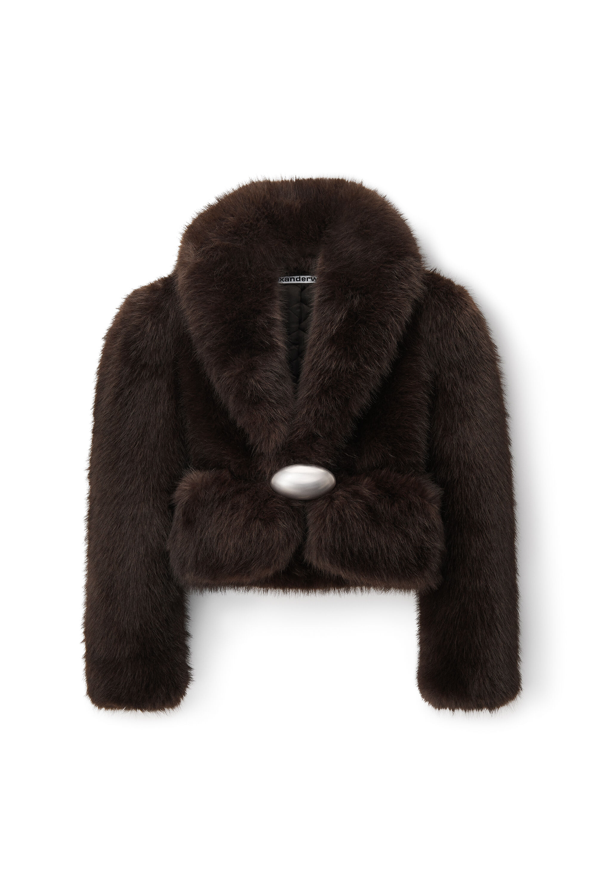 faux fur coat with shawl collar in CHARCOAL BROWN 