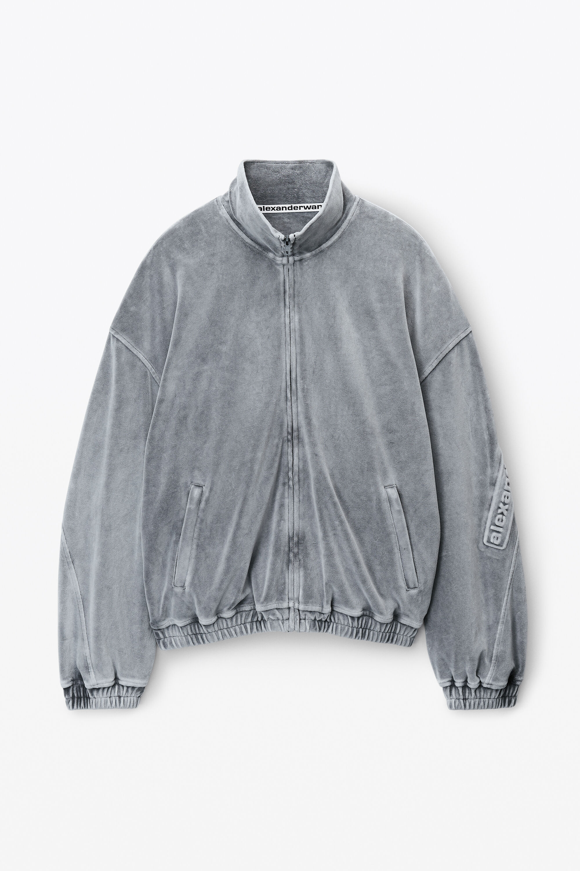 logo track jacket in velour in WASHED CHARCOAL | alexanderwang®