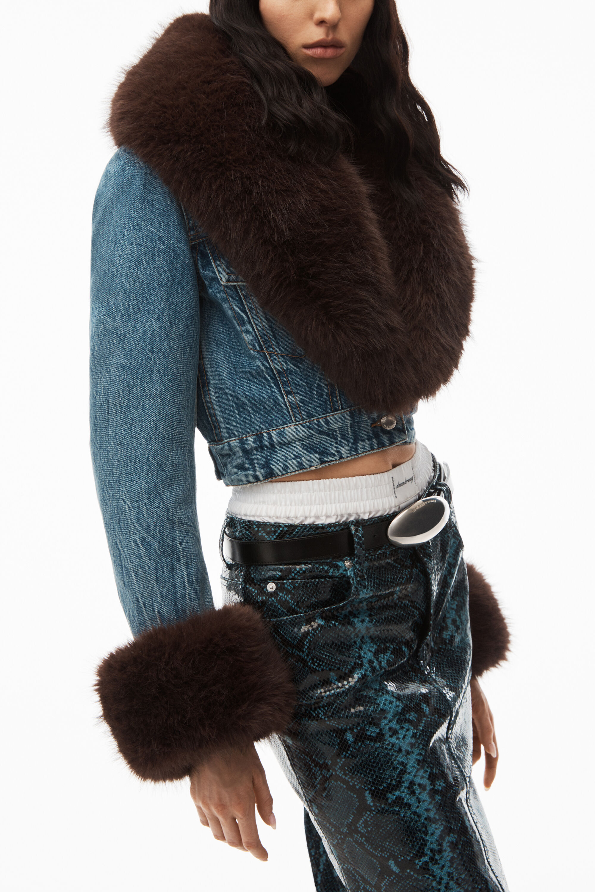 alexanderwang indigo denim jacket with faux fur VINTAGE MEDIUM 