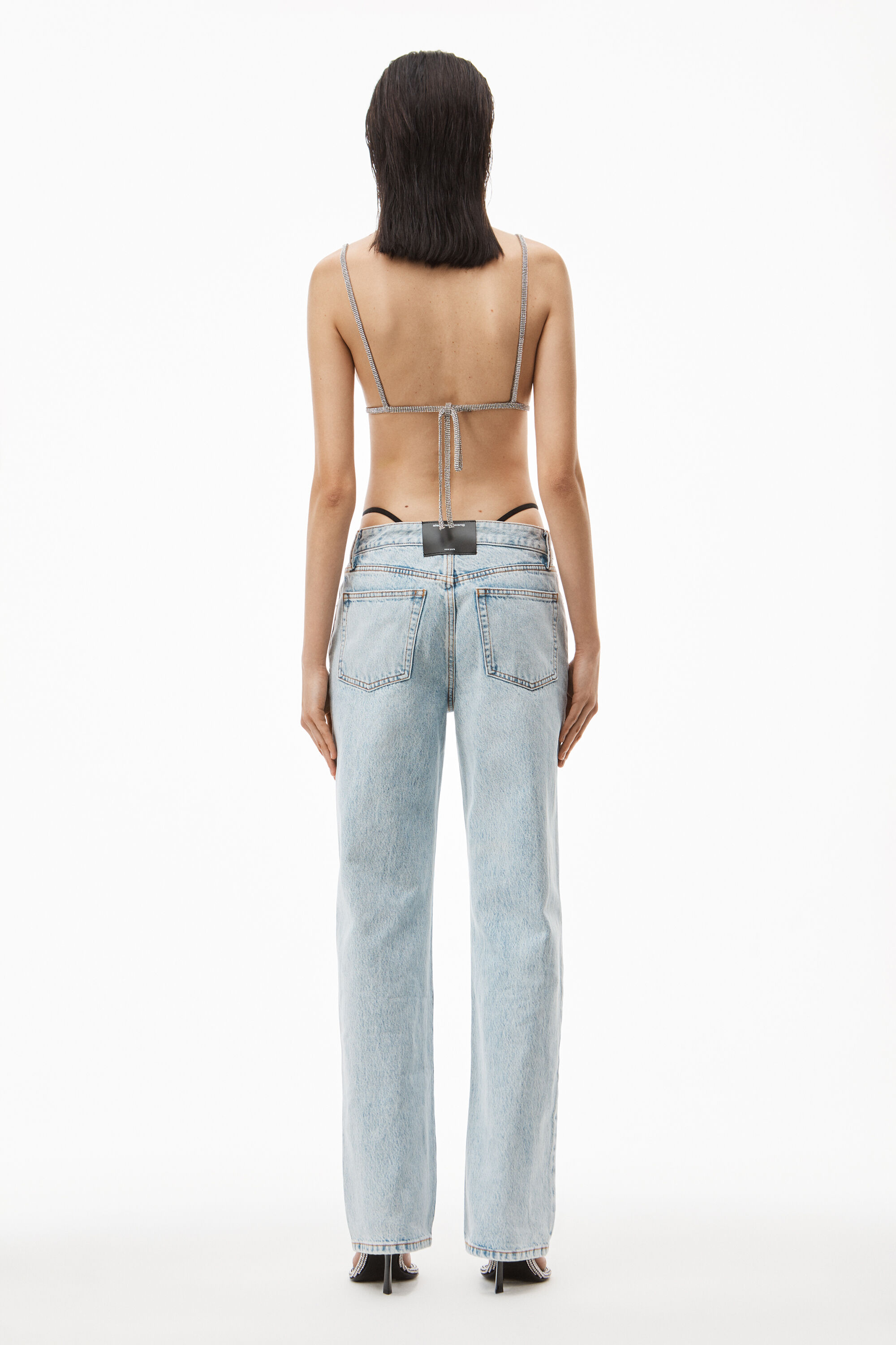 alexanderwang DIAMANTE LOGO STRAP LAYER JEAN IN DENIM PEBBLE