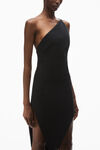 Alexander Wang black abito maxi in twill di lana con spacco asimmetrico