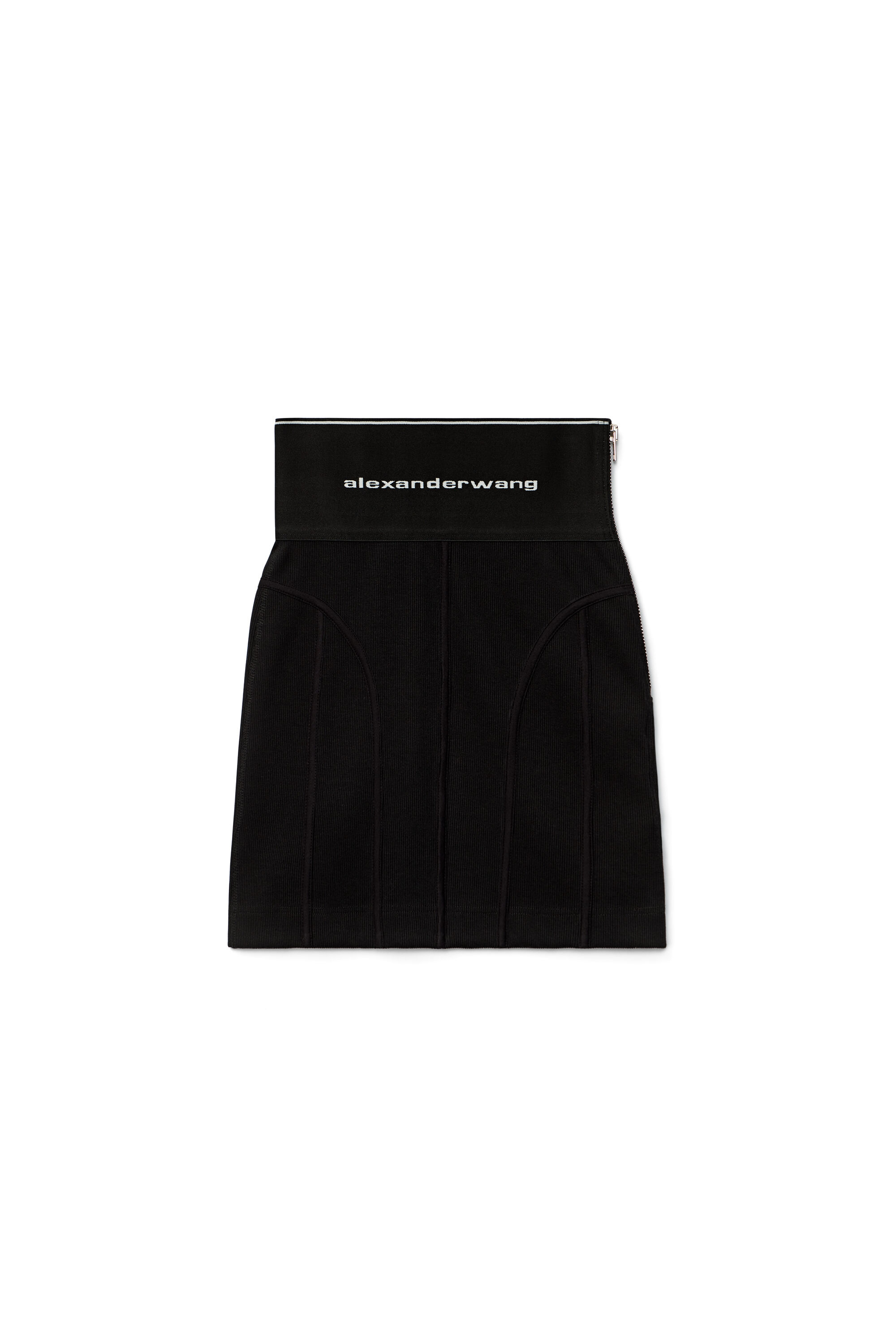 alexanderwang LOGO ELASTIC MINI SKIRT IN RIBBED JERSEY BLACK