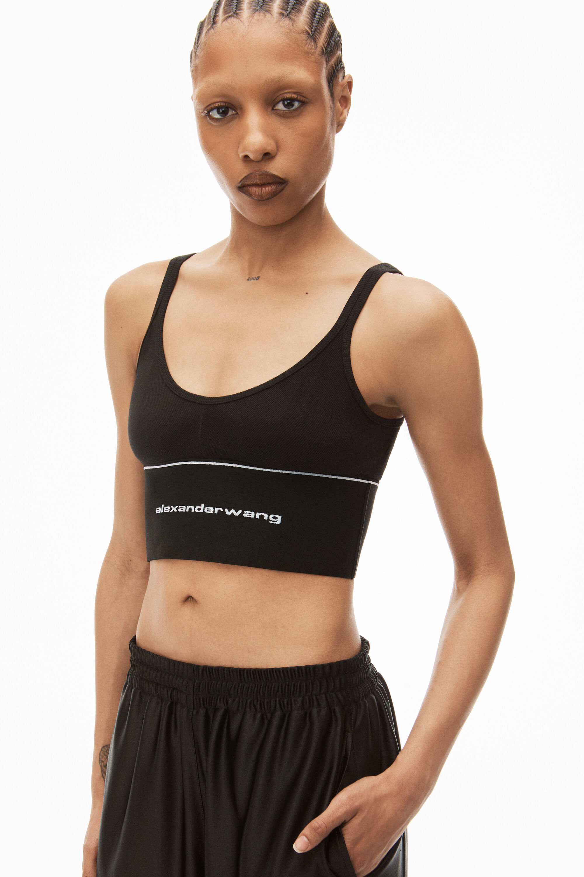 素晴らしい 【Alexanderwang】logo elastic bra in ribbed jersey