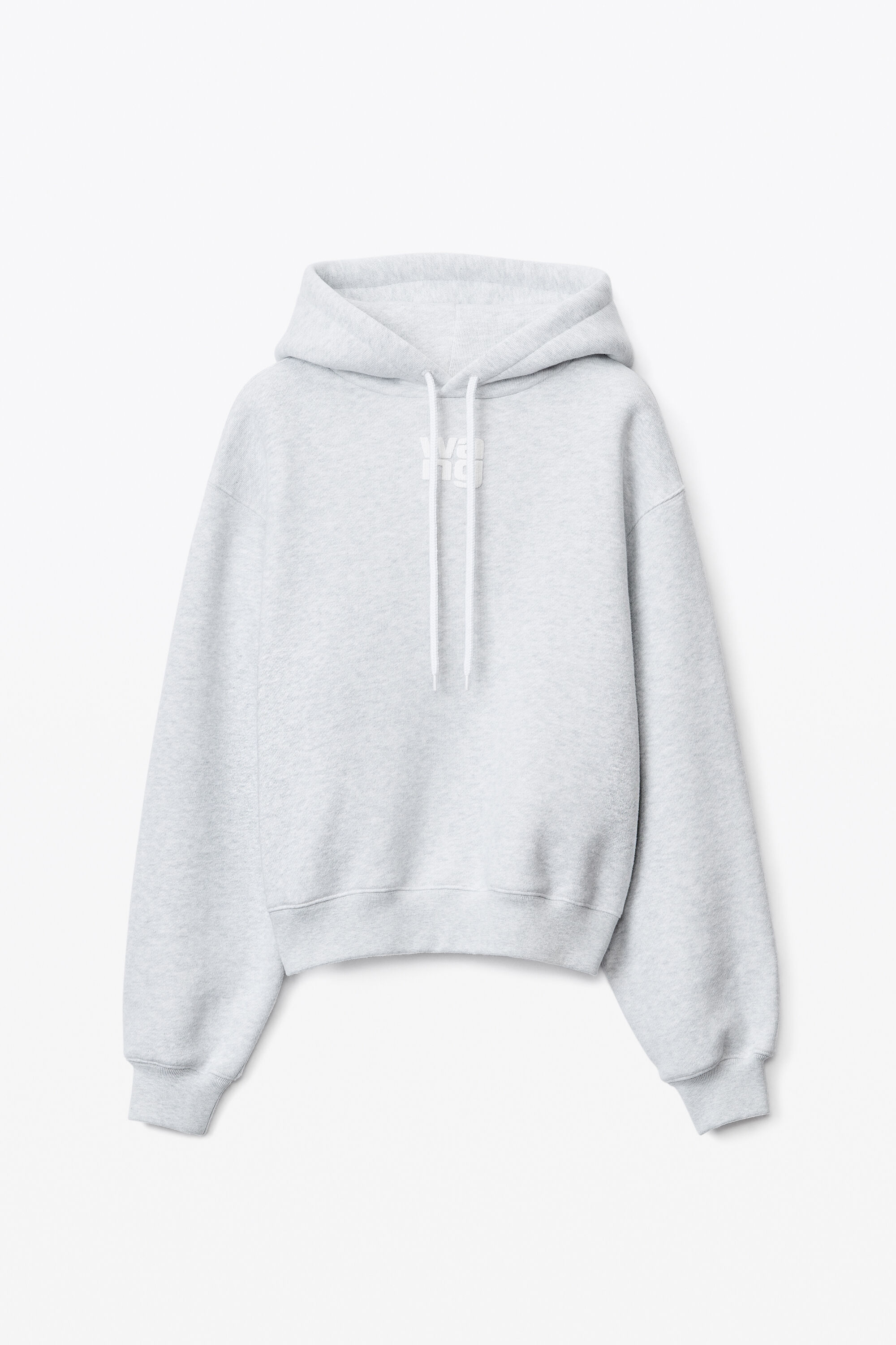 PUFF LOGO HOODIE IN STRUCTURED TERRY in LIGHT HEATHER GREY 