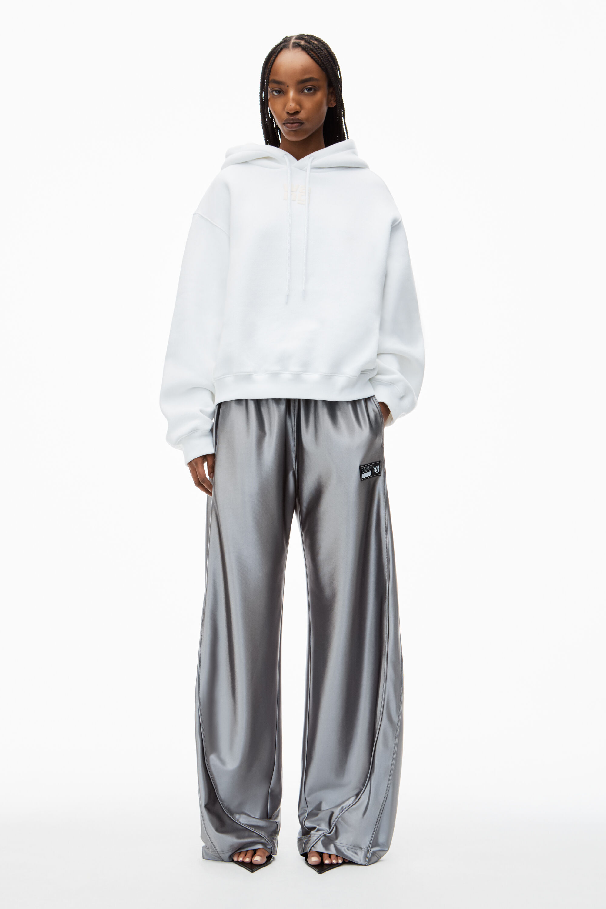PUFF LOGO HOODIE IN STRUCTURED TERRY in WHITE | alexanderwang®