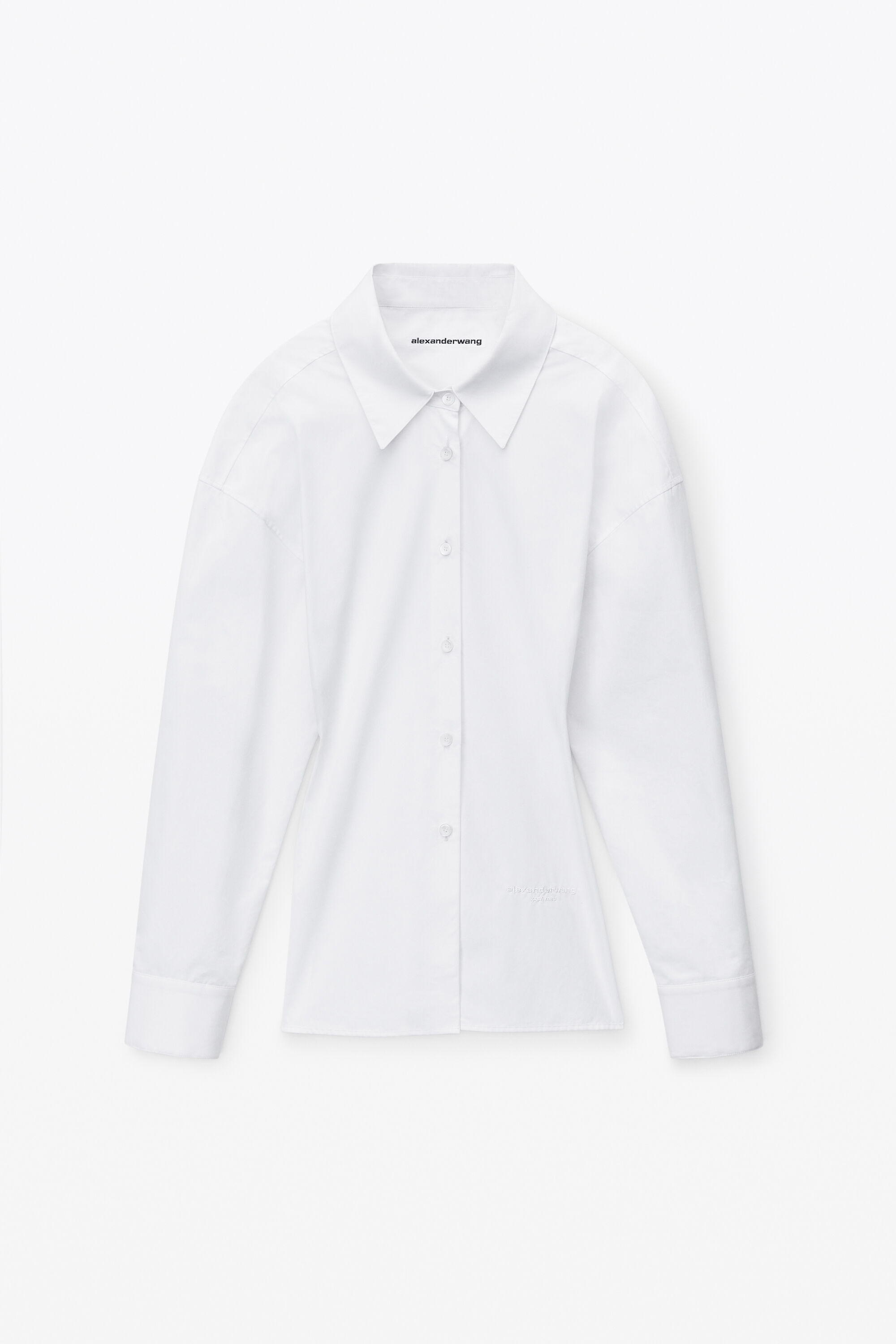 COTTON CINCHED BUTTON UP WITH RIBBED TRIM in WHITE 
