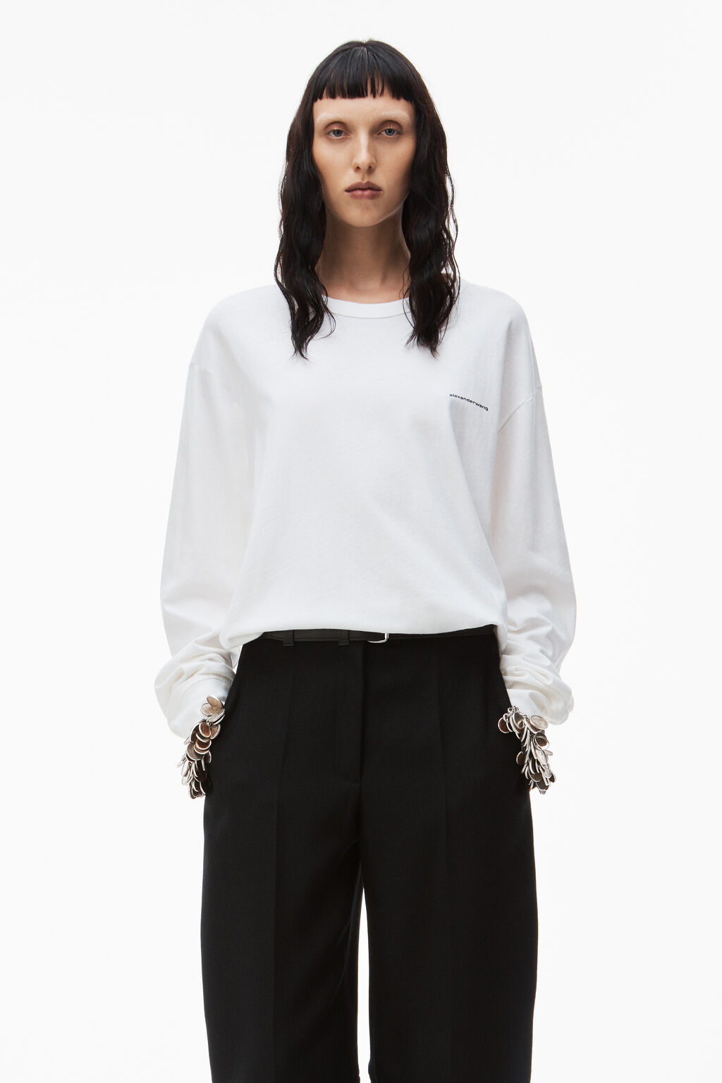 alexanderwang LONG-SLEEVE TEE IN HIGH TWIST JERSEY WHITE - alexanderwang® US