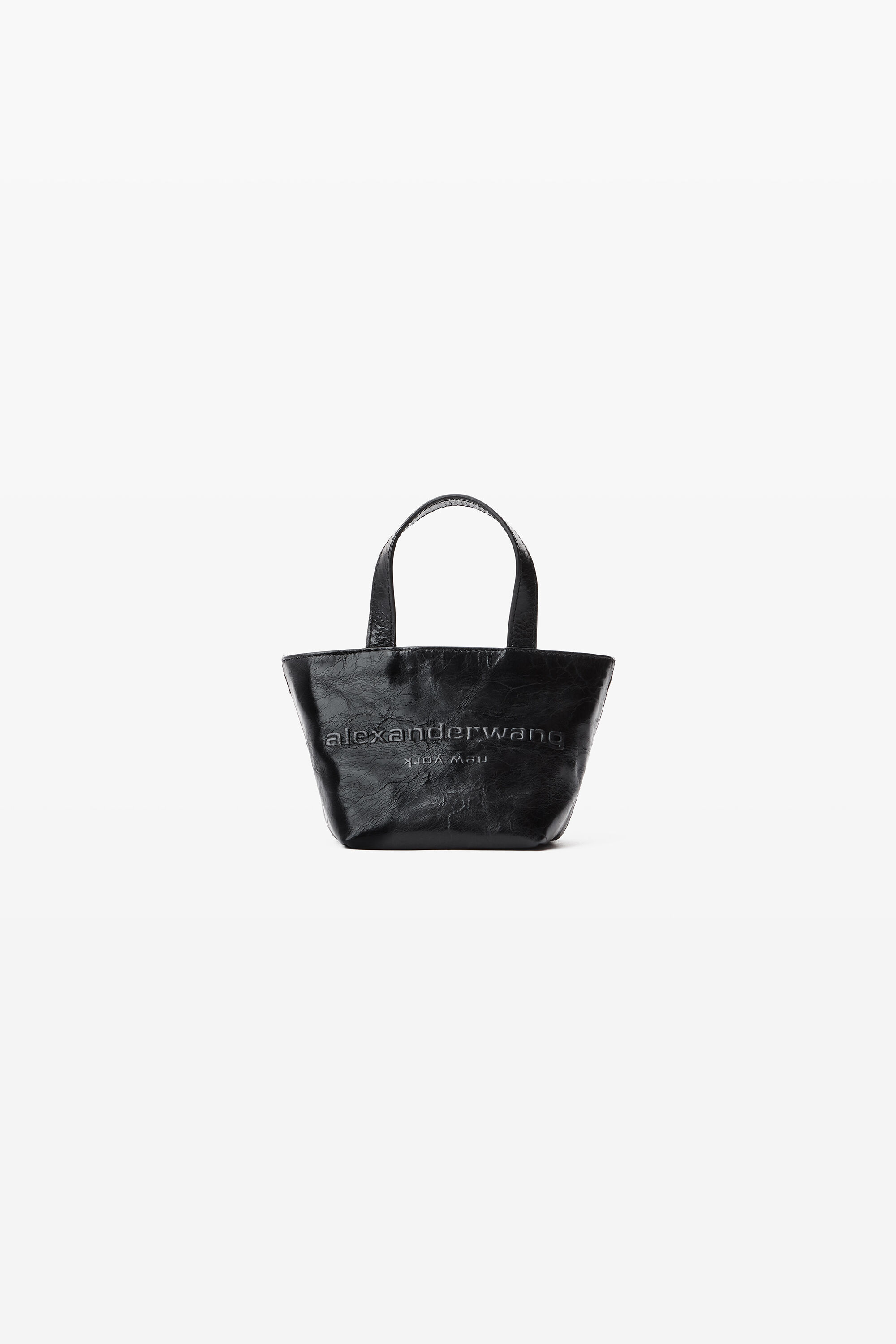 Punch Mini Tote Bag in Crackle Patent Leather in BLACK | top zip 