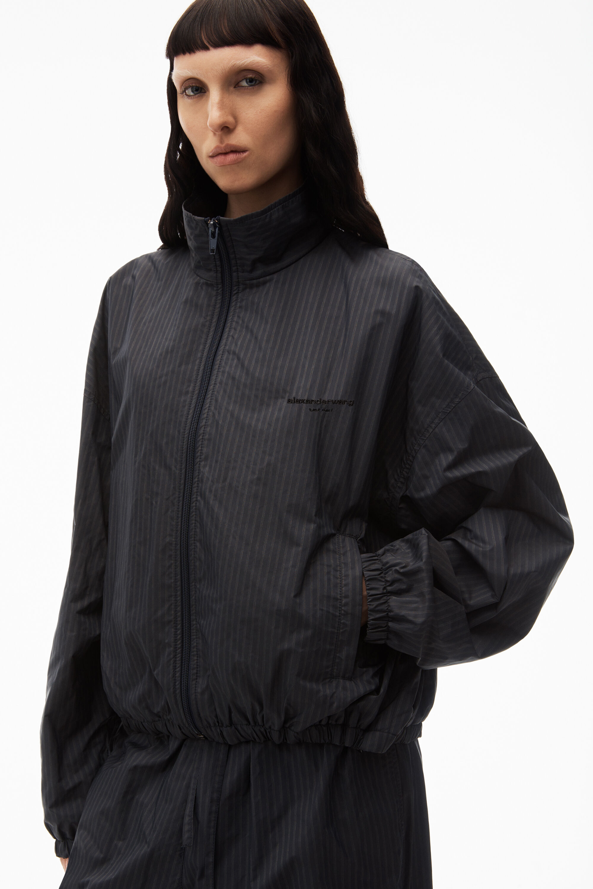 alexanderwang coaches track jacket in nylon stripe MIDNIGHT