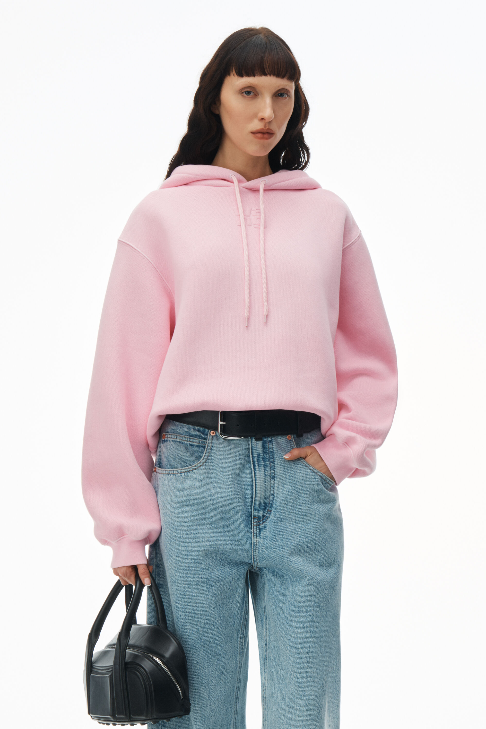 puff logo hoodie in terry in SOFT CANDY PINK | alexanderwang®