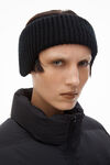 Alexander Wang black logo earmuff headband in ribbed wool stretch