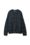 Alexander Wang aqua/black plaid maglione oversize in jacquard a nido d'ape con motivo scozzese