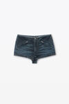 Alexander Wang black crackle indigo clear crystal hotfix moto micro short in cotton denim