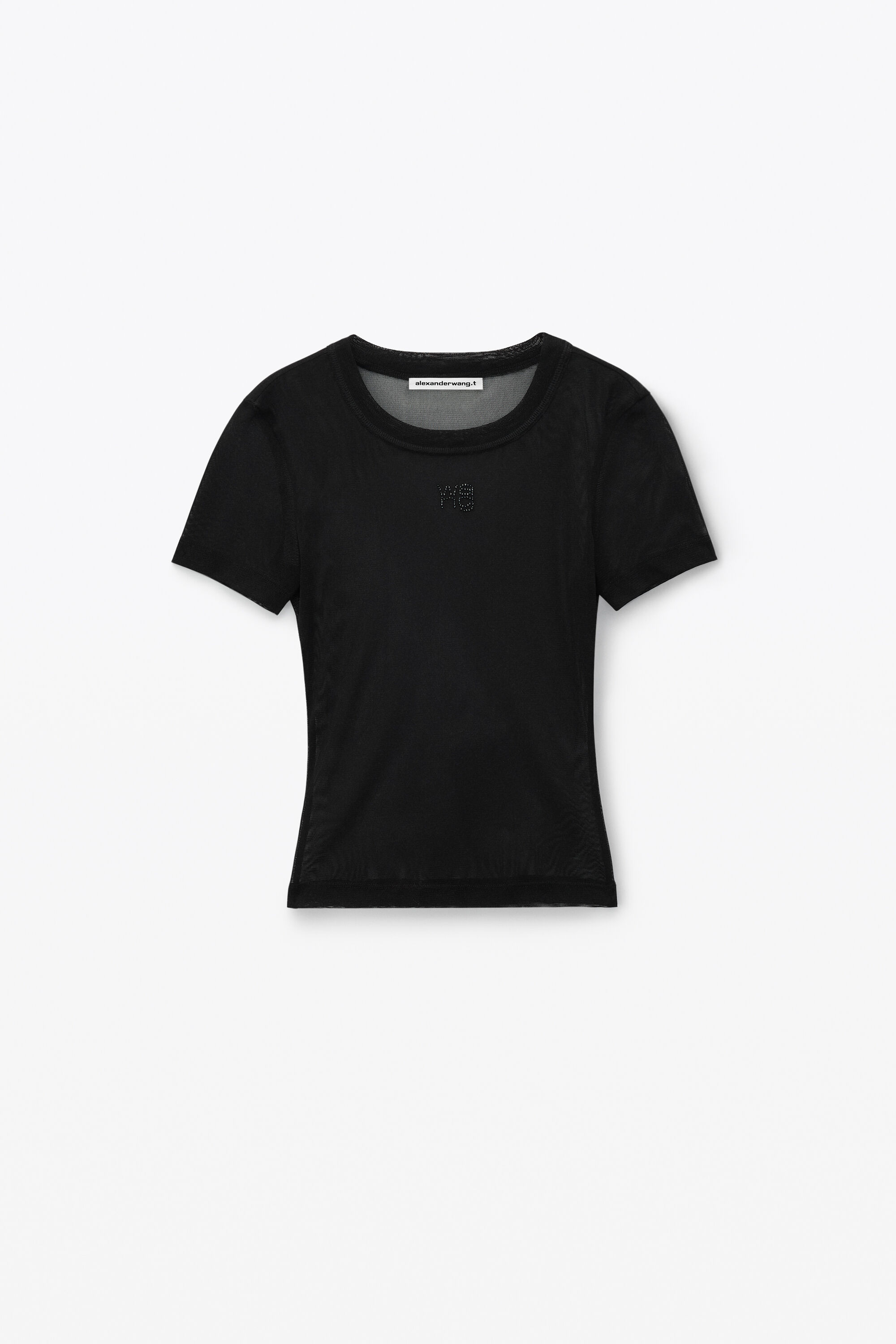 alexanderwang SHORT SLEEVE TOP IN GAUZY MESH BLACK - alexanderwang® US