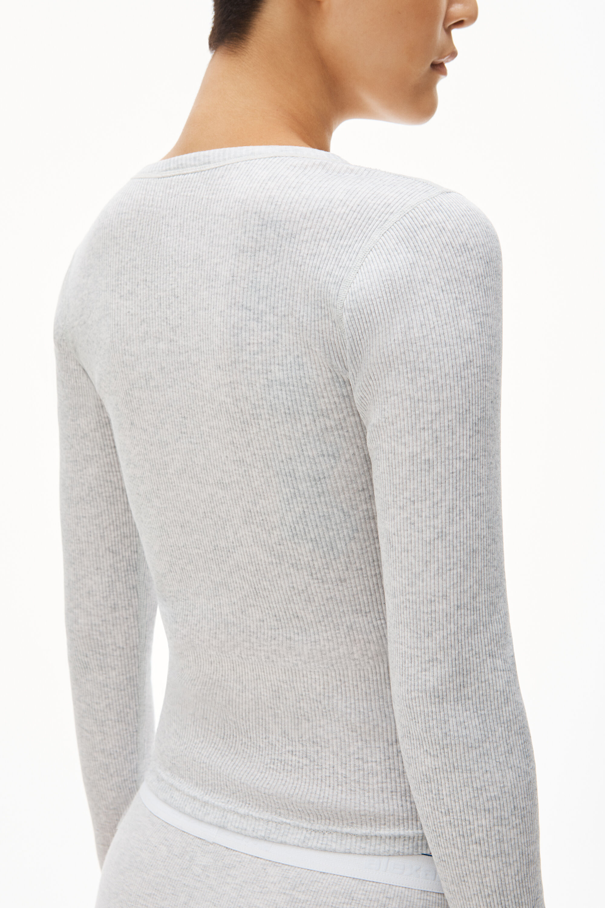 alexanderwang LONG-SLEEVE TEE IN RIBBED COTTON HEATHER GREY