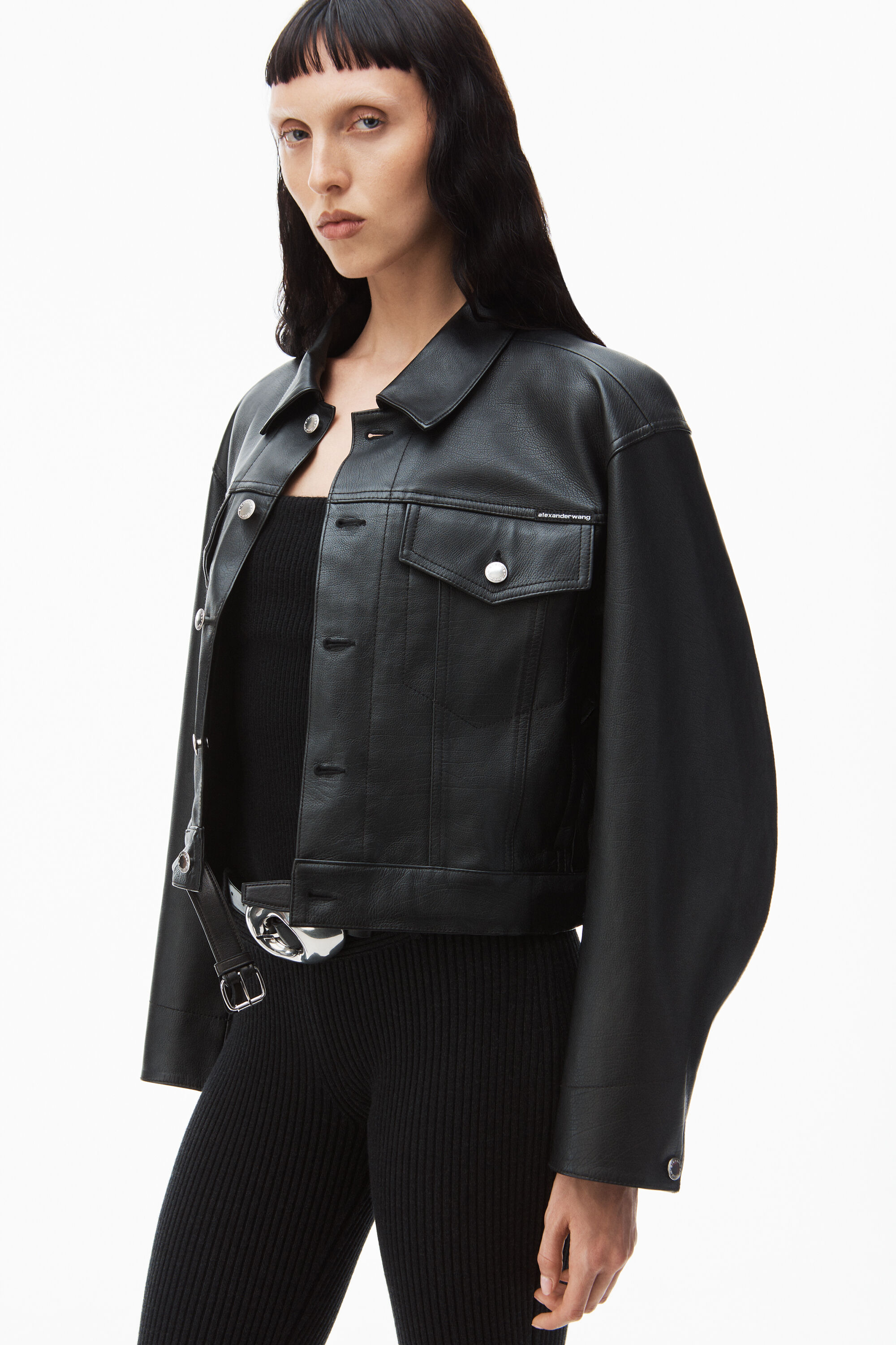 alexanderwang leather jacket with belted waist BLACK 