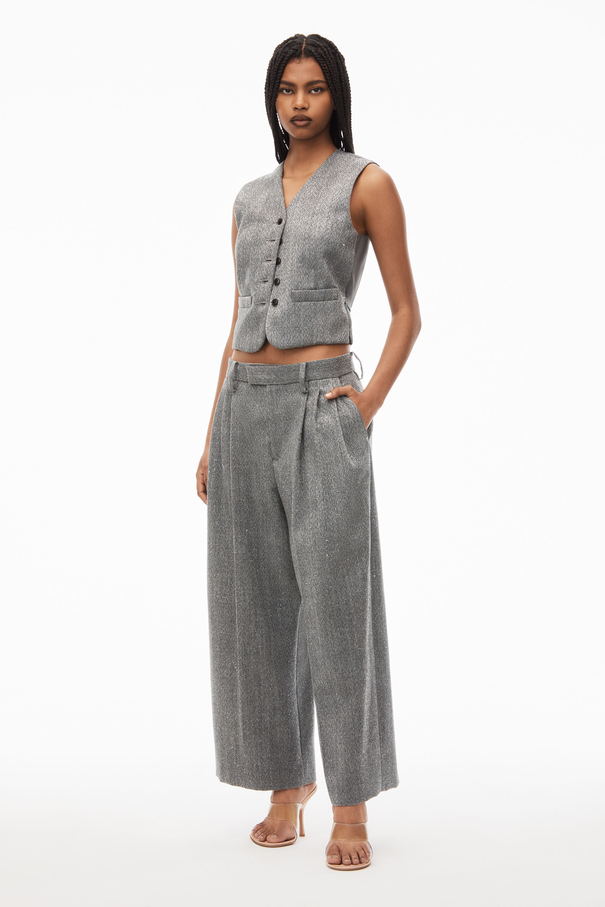 alexanderwang.t logo-waistband cropped trousers - Black