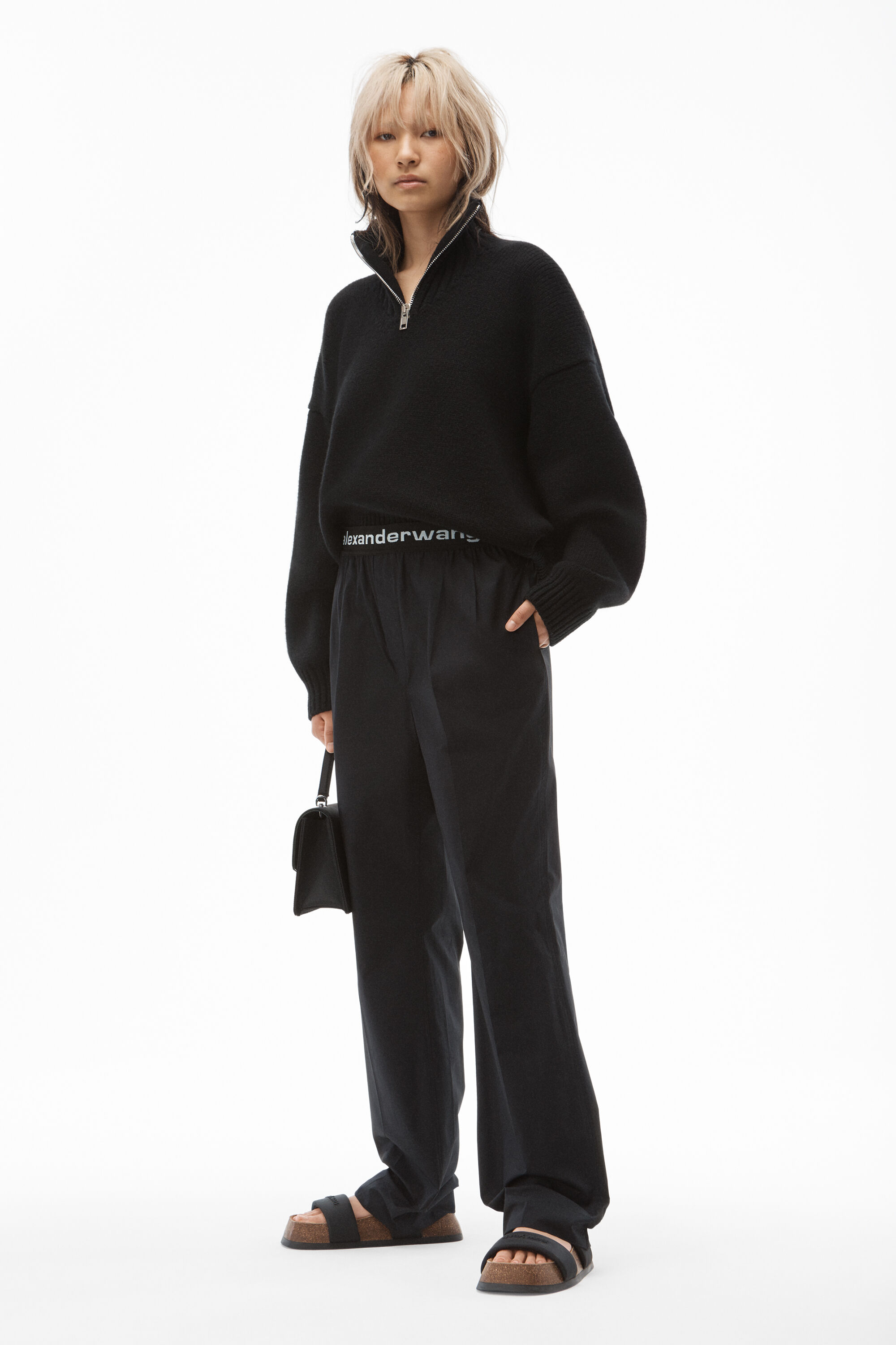 alexanderwang PULL-ON PLEATED PANT WITH LOGO ELASTIC BLACK 