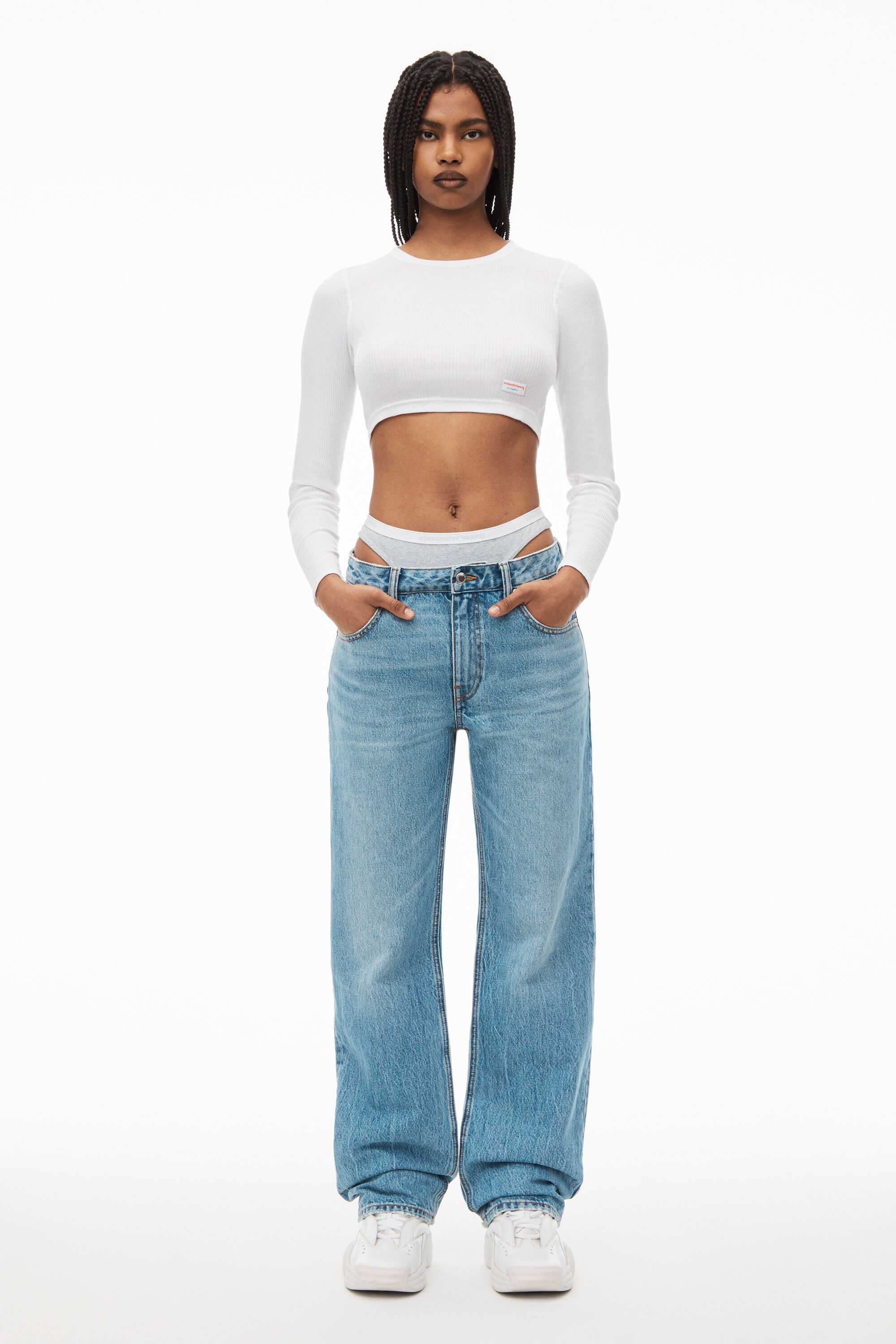 alexanderwang layered loose jean in denim VINTAGE LIGHT INDIGO 