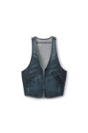 Alexander Wang black crackle indigo clear crystal hotfix vest in cotton denim