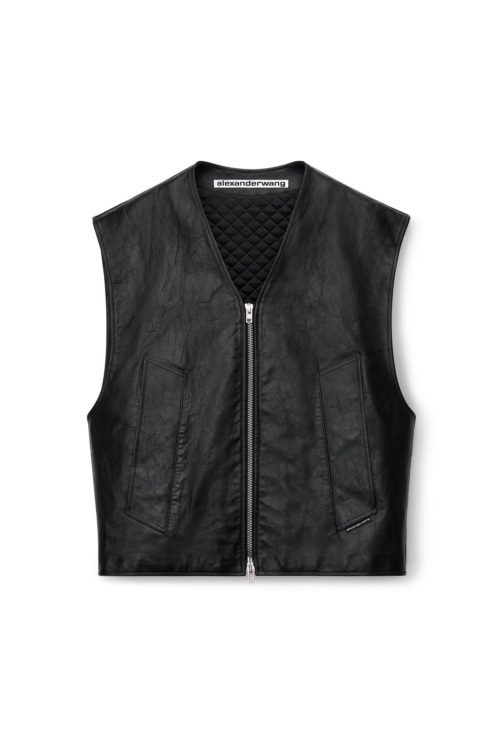 oversized vest in crackle patent leather in BLACK | alexanderwang®
