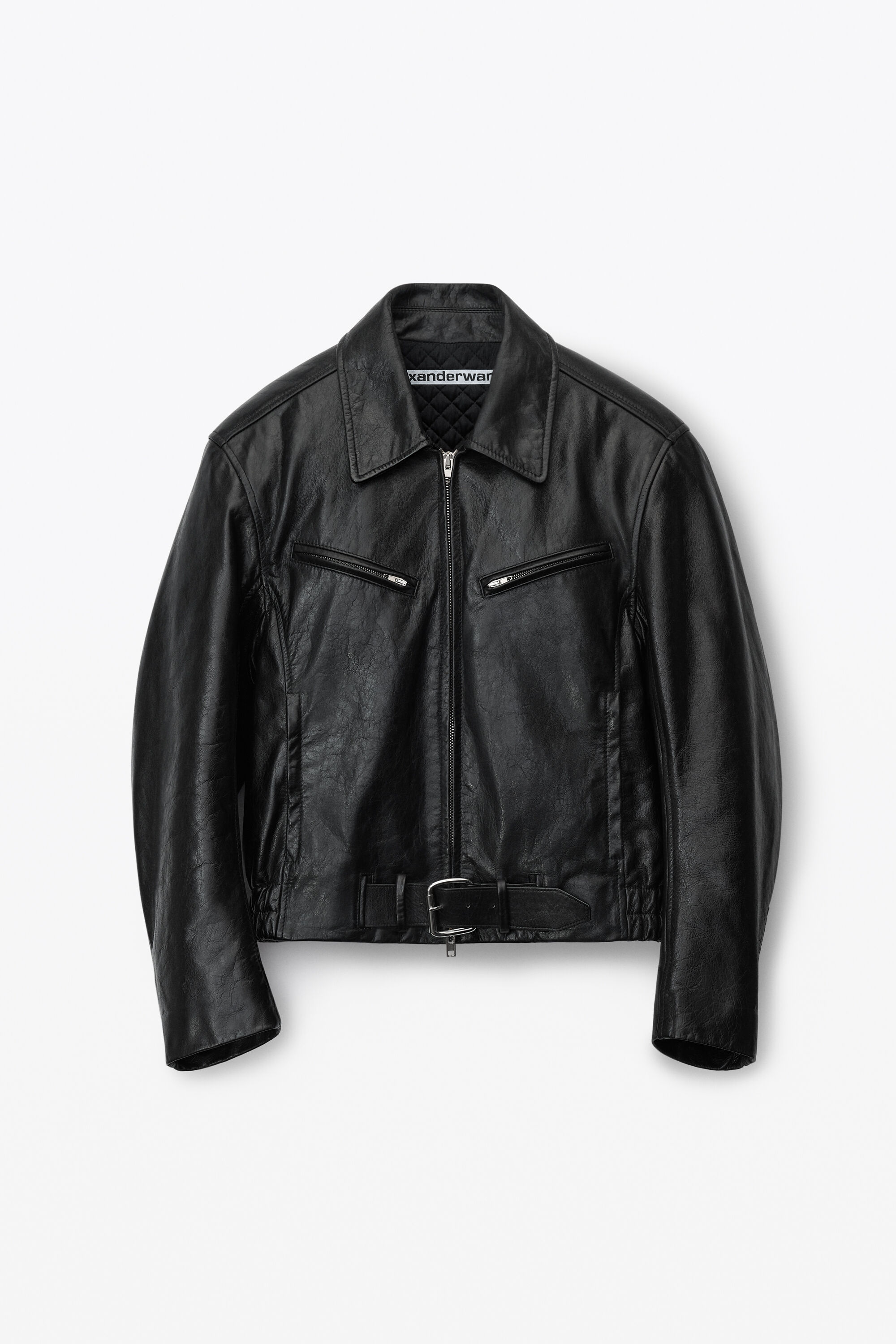biker jacket in crackle patent leather in BLACK | alexanderwang®